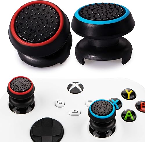 FPS Thumbstick Extender & 3D Texture Rubber Silicone Grip Cover 2 Sets for Xbox Series XS & Xbox One Controller(Black Red+Blue)