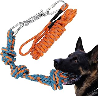 Dog Tug Toy, Outdoor Hanging Bungee Dog Toy, Interactive Dog Tree Toy for Tug of War, Bite Training, Pull Exercise, Puppy Interactive Bite Training, Solo Play, Orange