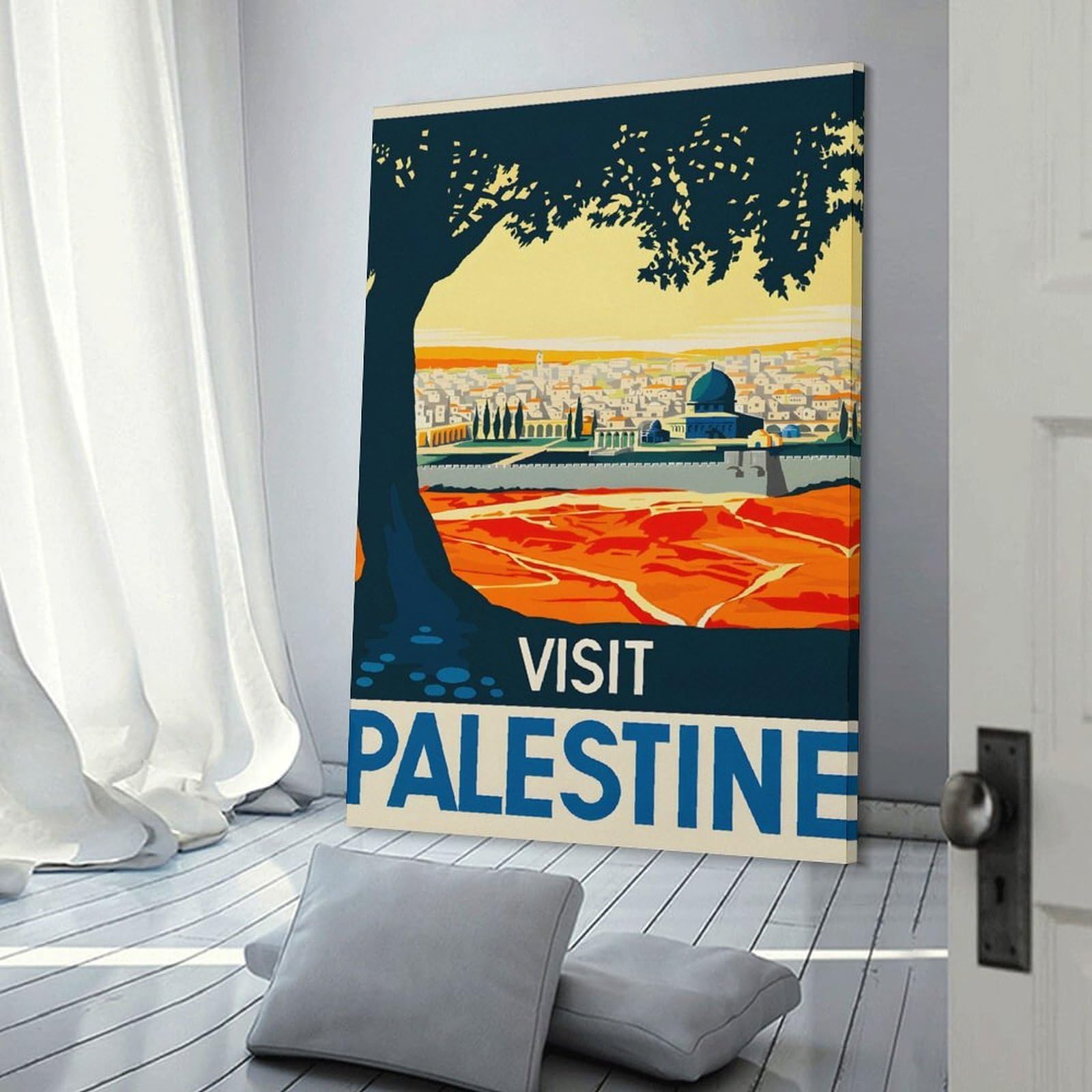 Junmoney Visit Palestine Travel Decorative Canvas Print, 20x30inch(50x75cm), for Gallery Wall Decor And Room Displays, Wall Decor Suited to Curated Displays