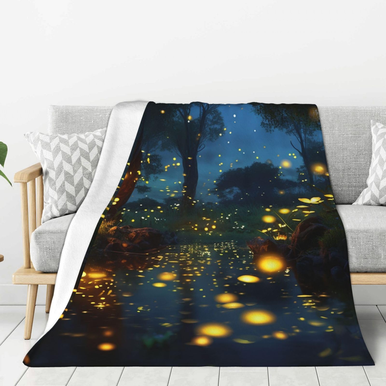 Fireflies Throw Blanket Plush Flannel Fleece Blanket, Soft Lightweight Cozy Blankets 40"X30" for Bed Couch Sofa Travel