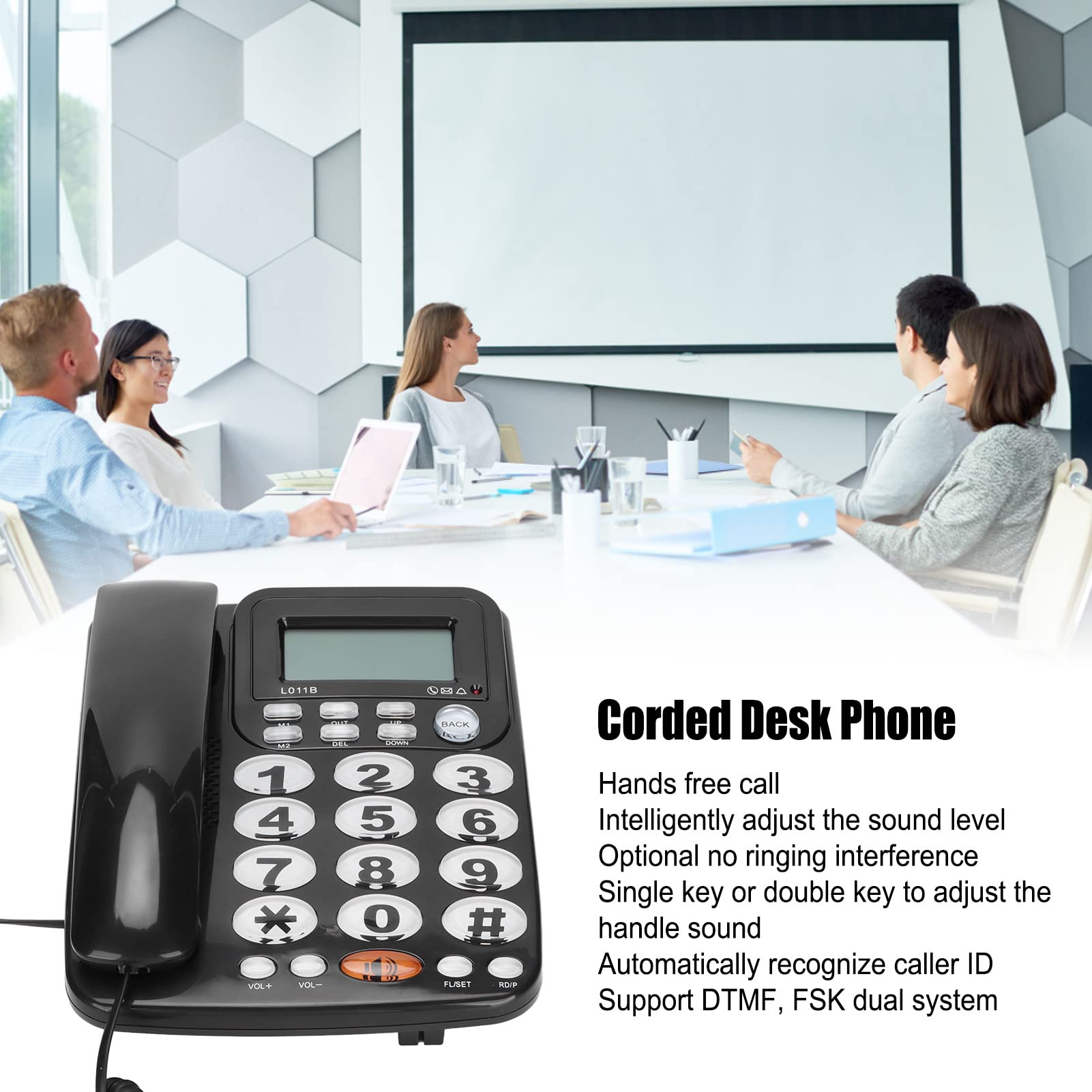 Corded Standard Phone with Answering System and Caller ID, Desk Telephone Caller ID Large Buttons Tilt Display Corded Landline for Home Office Hotel Rooms