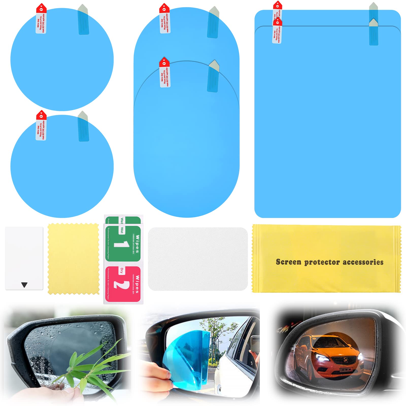6pcs Wing Mirror Rain Deflector Car Rearview Mirror Film HD Clear Waterproof Film Anti-Fog Film Film Rain Protection Film Anti Glare Window Protective Film for Universal Car Truck Side Window
