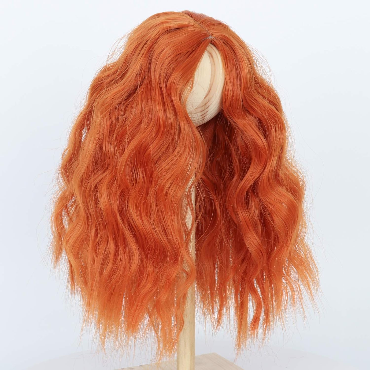 Miss U Hair 8-9 Inch 1/3 BJD Wig MSD DOD Pullip Dollfie Long Kinky Curly Hair Not for Human (Center Part Orange)