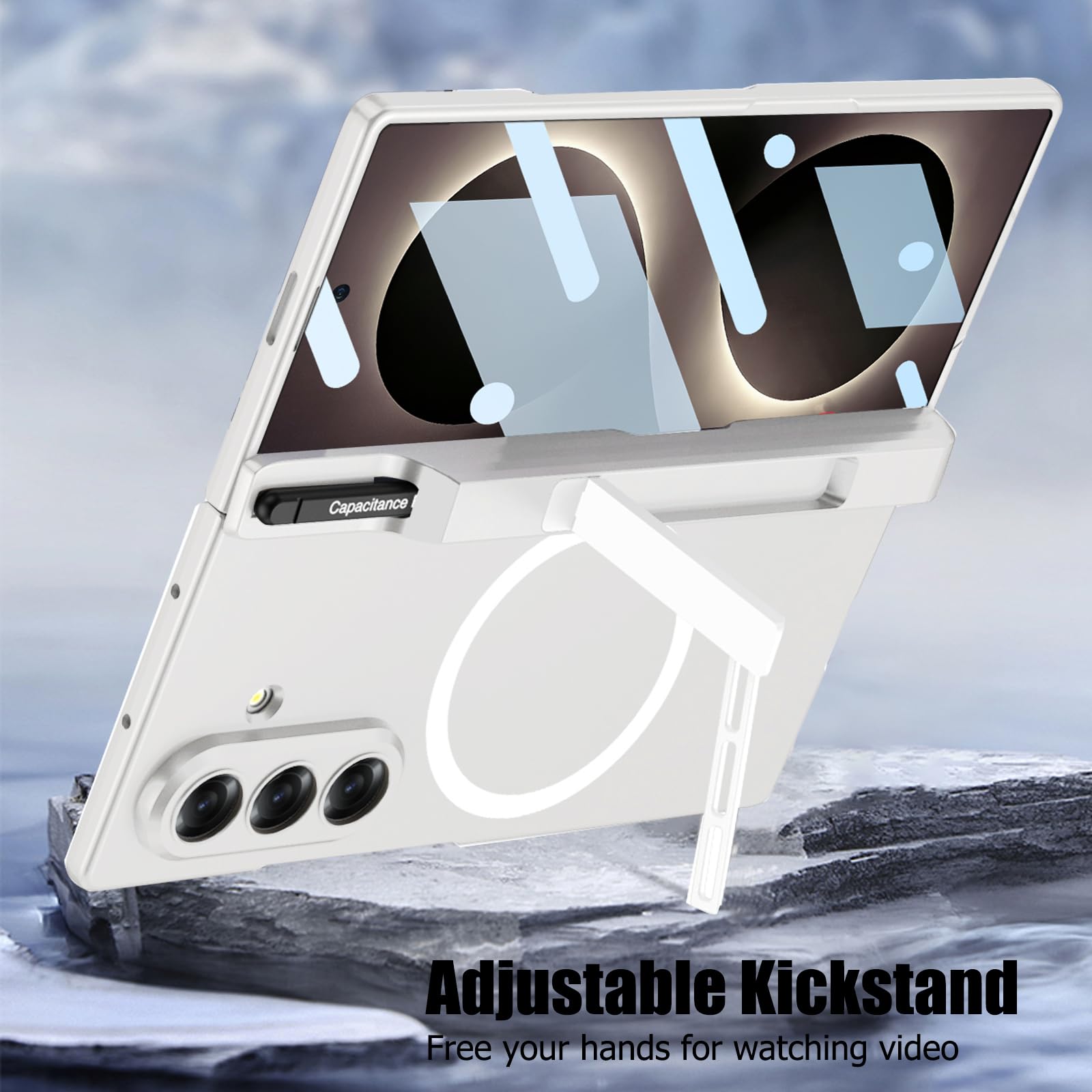 Custodia magnetica per Samsung Galaxy Z Fold 8 Ultra con cavalletto, pellicola protettiva per lo schermo, cerniera magnetica e portapenne, [ricarica wireless compatibile] Cover rigida antiurto in PC