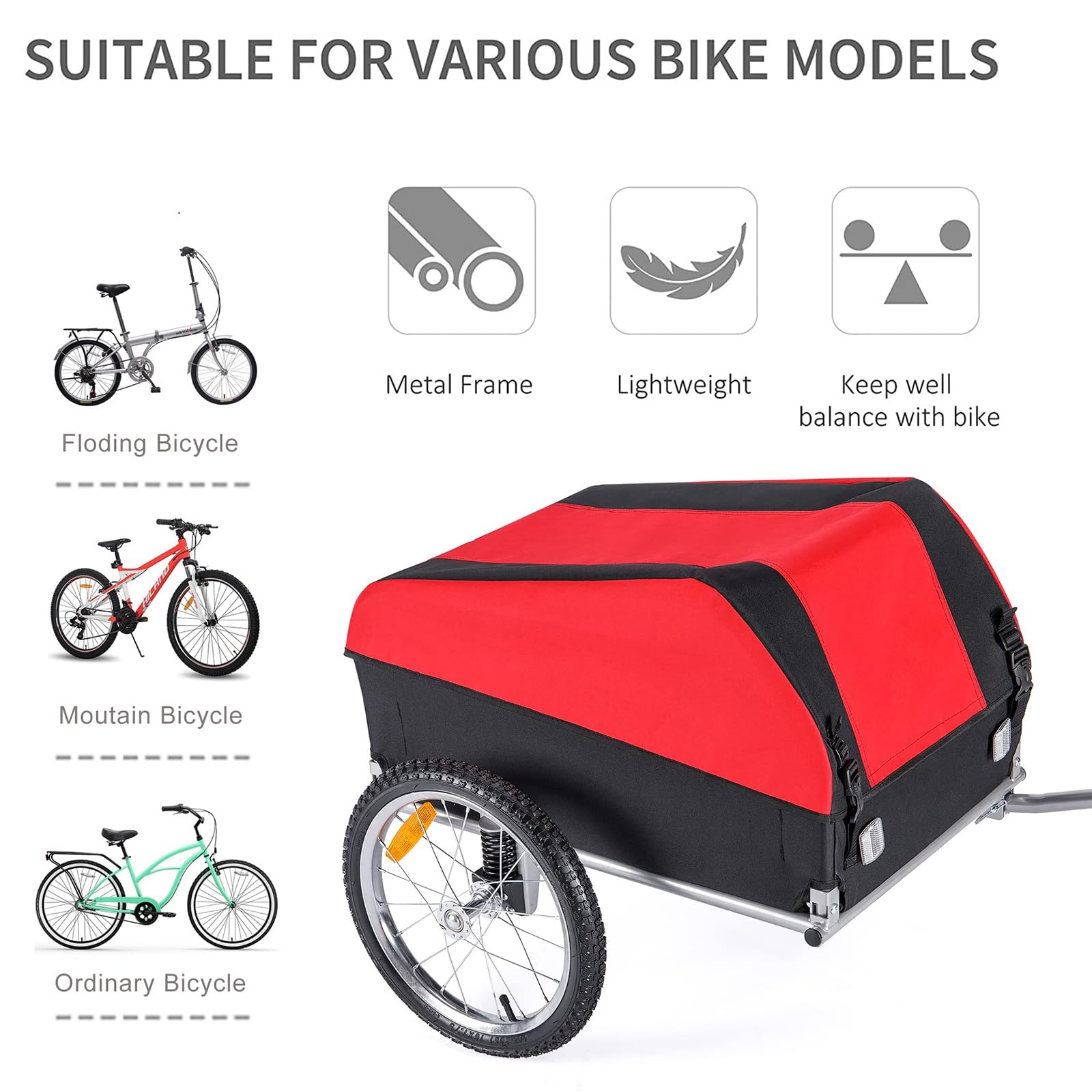 Przyczepka rowerowa z zdejmowaną osłoną koła 16", uniwersalny szybkozłączka, do większości rowerów