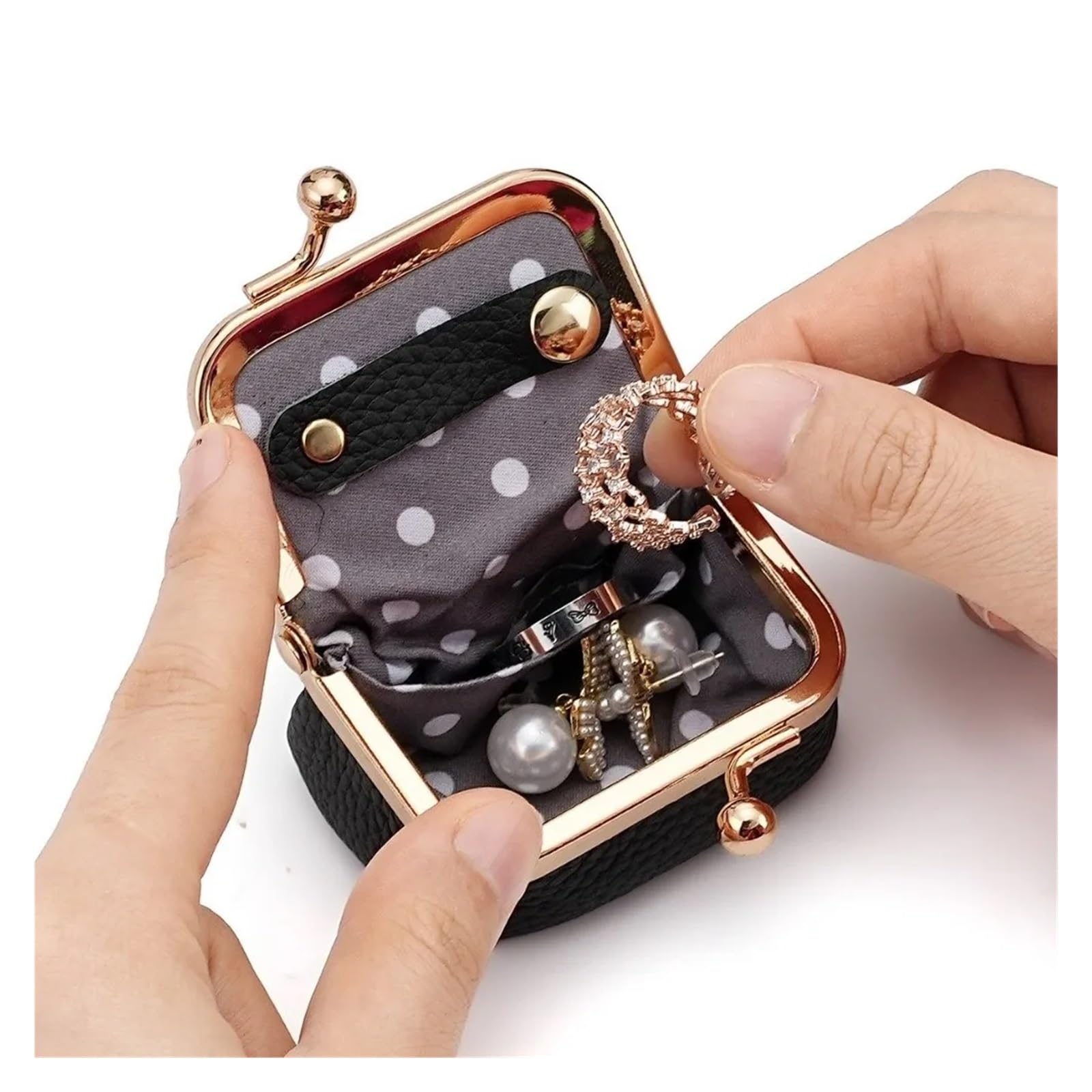 Monedero de Cuero Genuino con Cierre de Beso, Bolso Cuadrado de Cuero de Color sólido for joyería, Mini Bolso Multifuncional for artículos pequeños