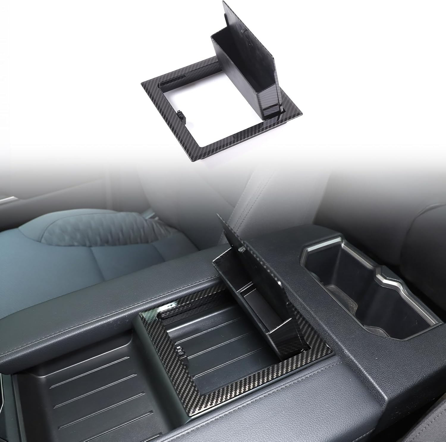 Car Armrest Hidden Storage Box Compatible with Toyota Tundra 2022-2026 Center Console Organizer Handrail Privacy Storage Box Tray Container Insert Pallet Manager Accessories (Carbon Fiber Pattern B)