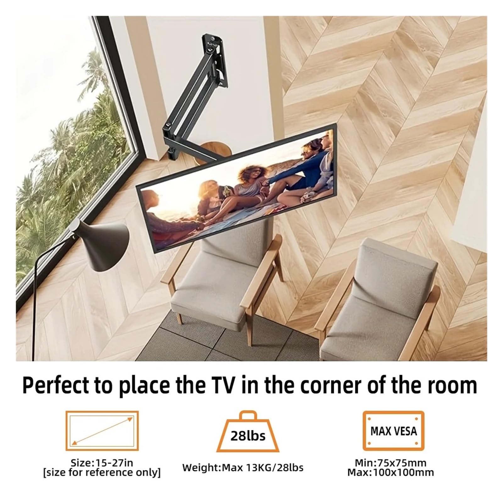 Staffa di montaggio a parete regolabile per monitor TV a 360° per schermi da 1332 pollici, 100 x 100 mm, supporto universale per TV a espansione perfetta per uso domestico e ufficio