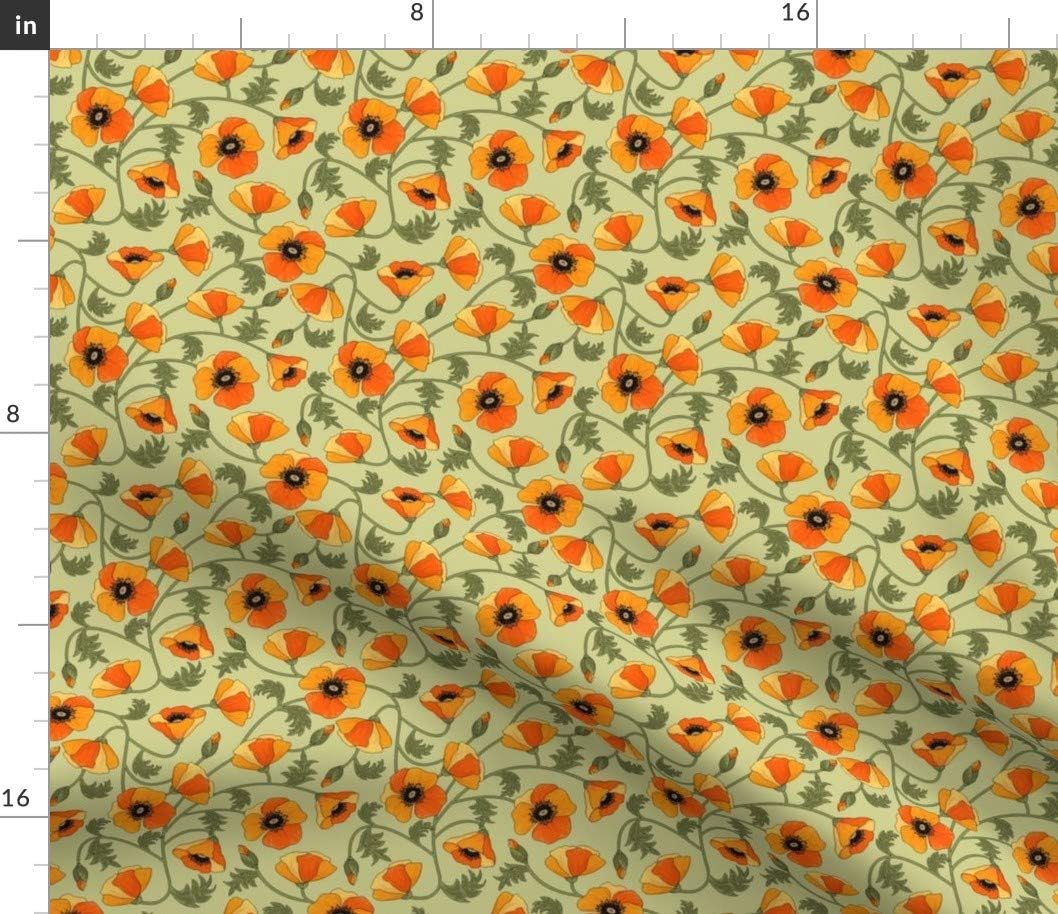 Spoonflower Fabric - Poppies Yellow Flowers Field Flower Poppy Printed on Petal Signature Cotton Fabric by The Yard - Sewing Quilting Apparel Crafts Decor