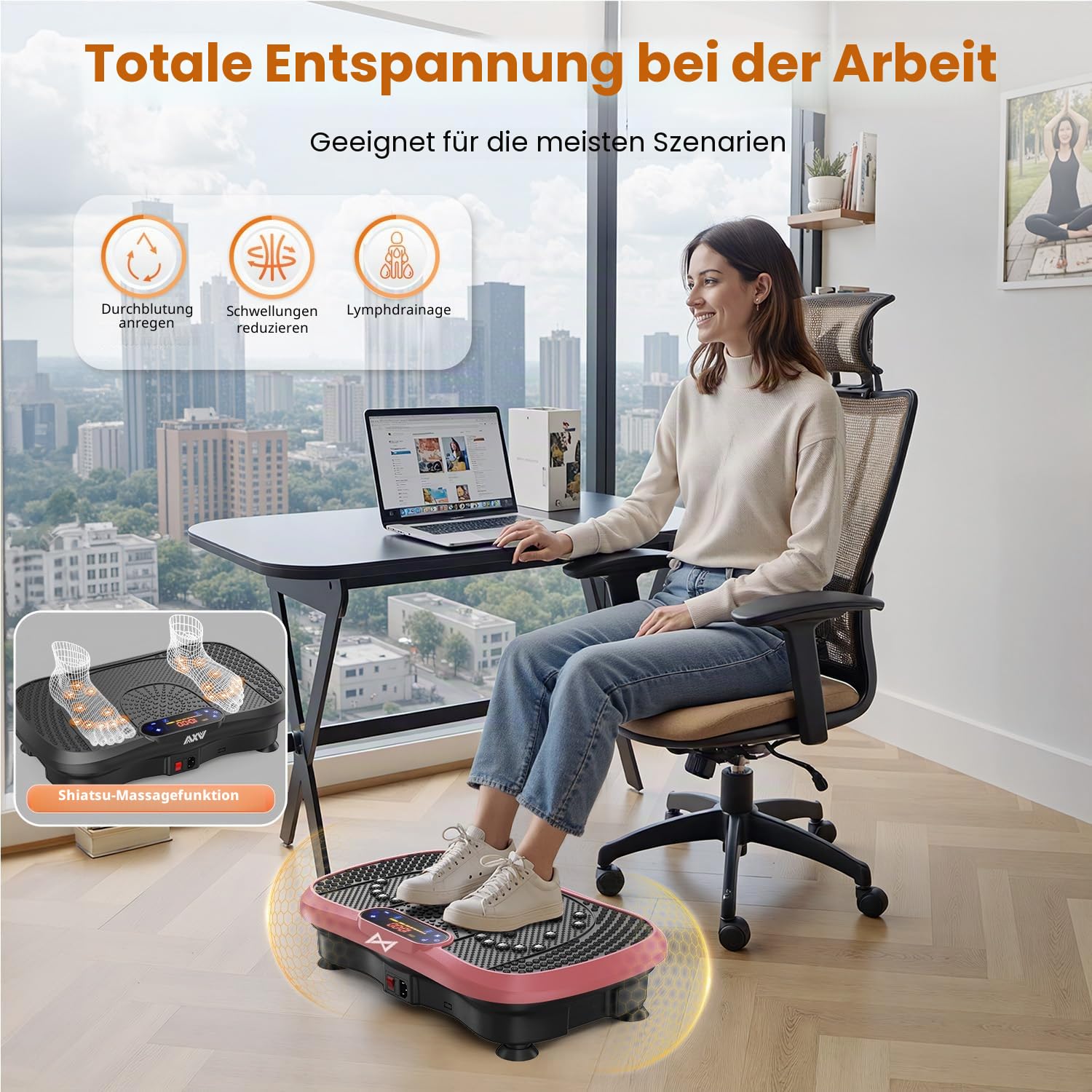 AXV Vibrationsplatte Testsieger, Rüttelplatte Sport für Zuhause,Vibration Plate mit 120 Stufen und 5 Modi, 150 kg Belastbar, mit Bluetooth, für Ganzkörpertraining, Abnehmen, Fettverbrennung