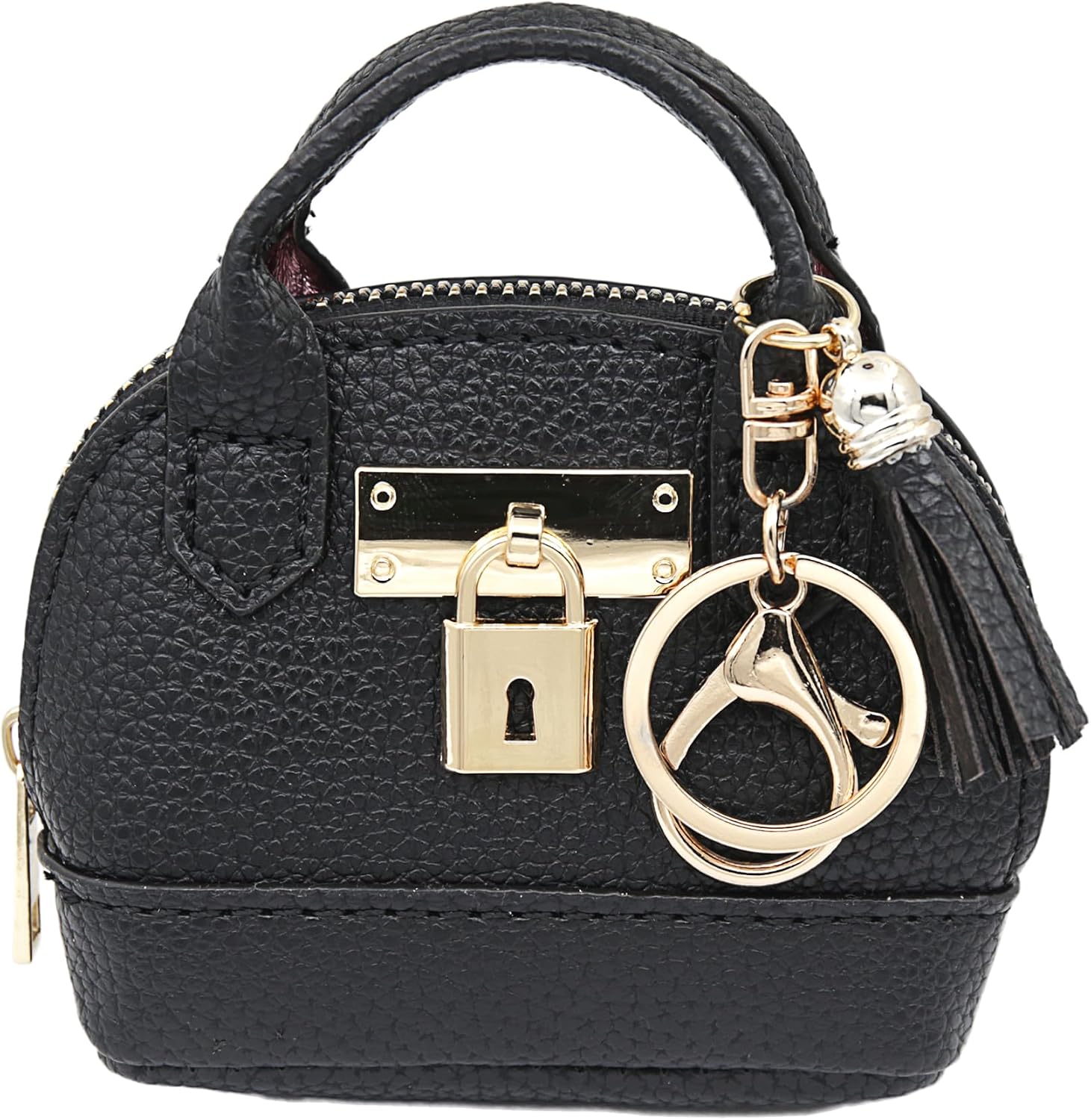 Mini Tote Purse Keychain, Cute Tote Bag Coin Purse Keychain, Mini Backpack Keychain Wallet PU Leather (Black)