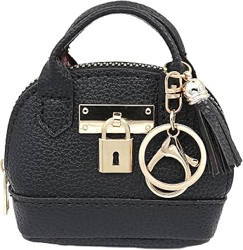 Mini Tote Purse Keychain, Cute Tote Bag Coin Purse Keychain, Mini Backpack Keychain Wallet PU Leather Black