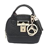 Zitokin Mini Tote Purse Keychain, Cute Tote Bag Coin Purse Keychain, Mini Backpack Keychain Wallet PU Leather (Black)