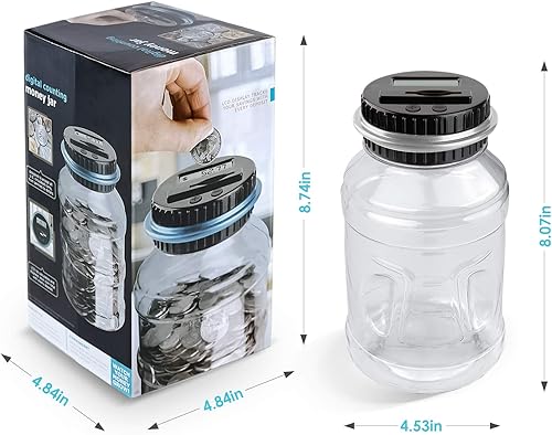 Vista 30 de Vcertcpl - Alcancía grande para niños y adultos, banco digital con contador de monedas LCD, capacidad de 1.8 L, tarro de dinero para adultos
