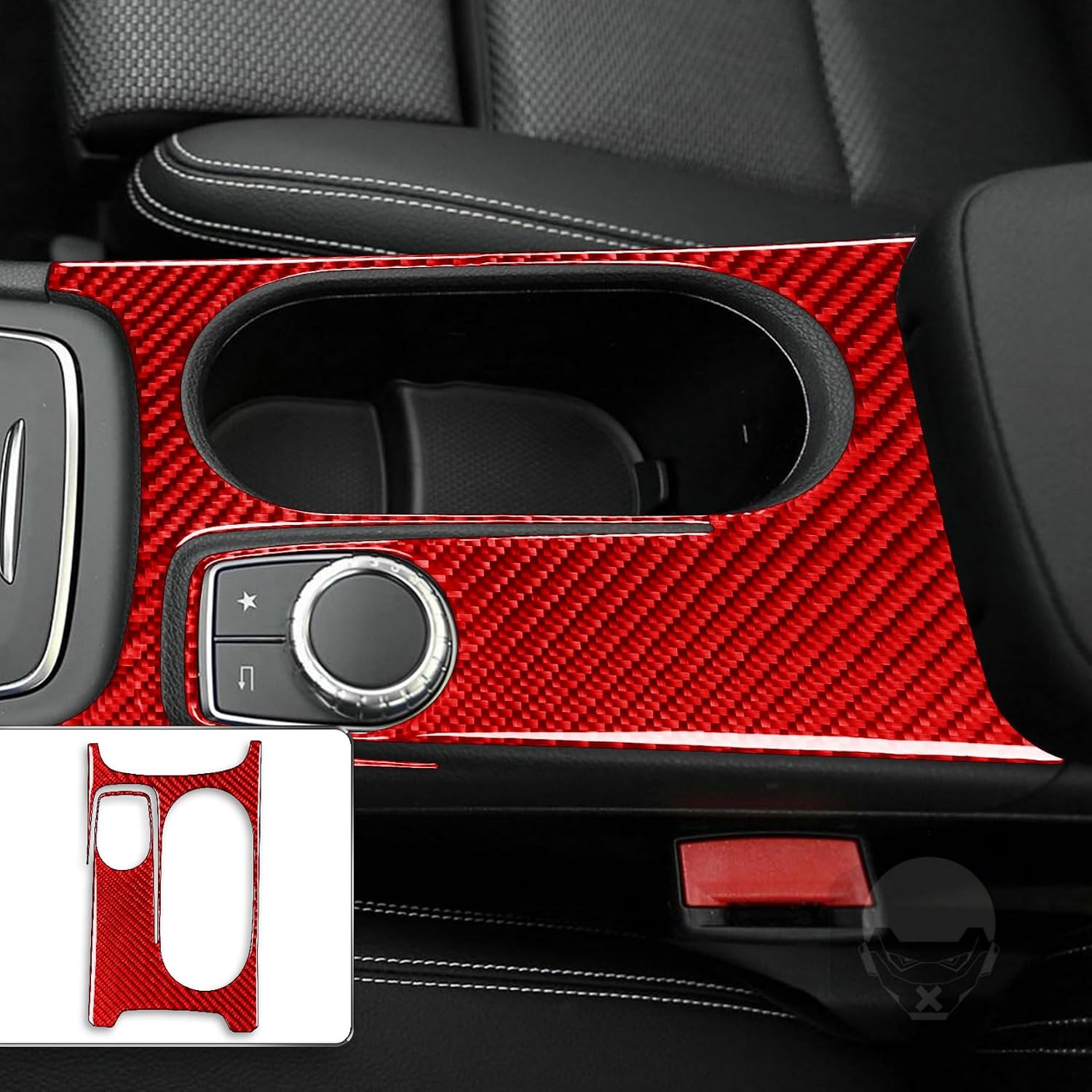 for Mercedes Benz CLA Class C117 GLA X156 2013-2019 Carbon Fiber Frame Cover Trim Sticker Accessories Decoration Red (Water Cup Holder Armrest Panel 31)