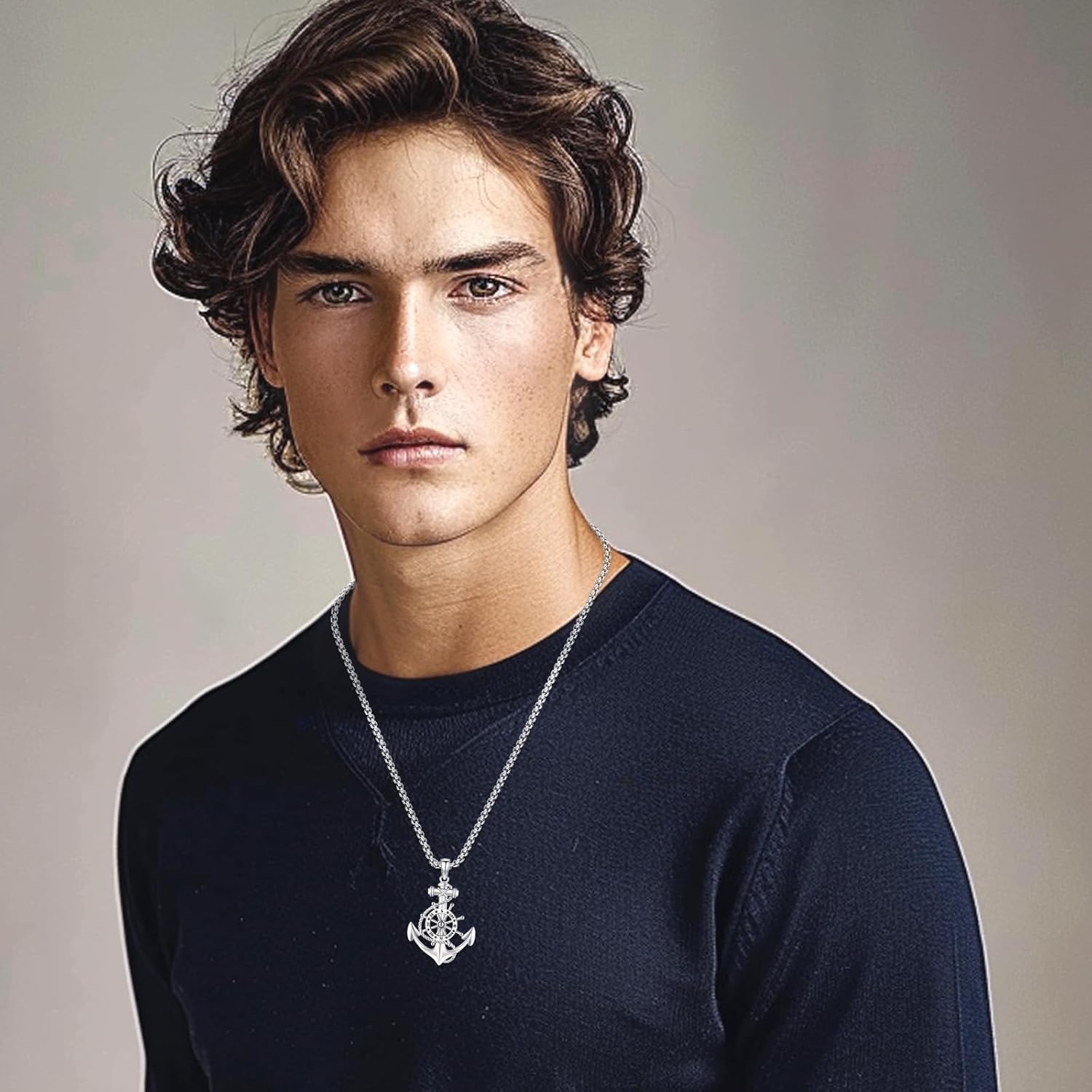 Compass Necklace for Women Men 925 Sterling Silver Pendant Urn Necklaces for Ashes Picture Locket Necklace Anchor Necklace Viking Necklace Crystals CZ Moonstone Abalone Shell Turquoise Compass Jewelry - Image 2