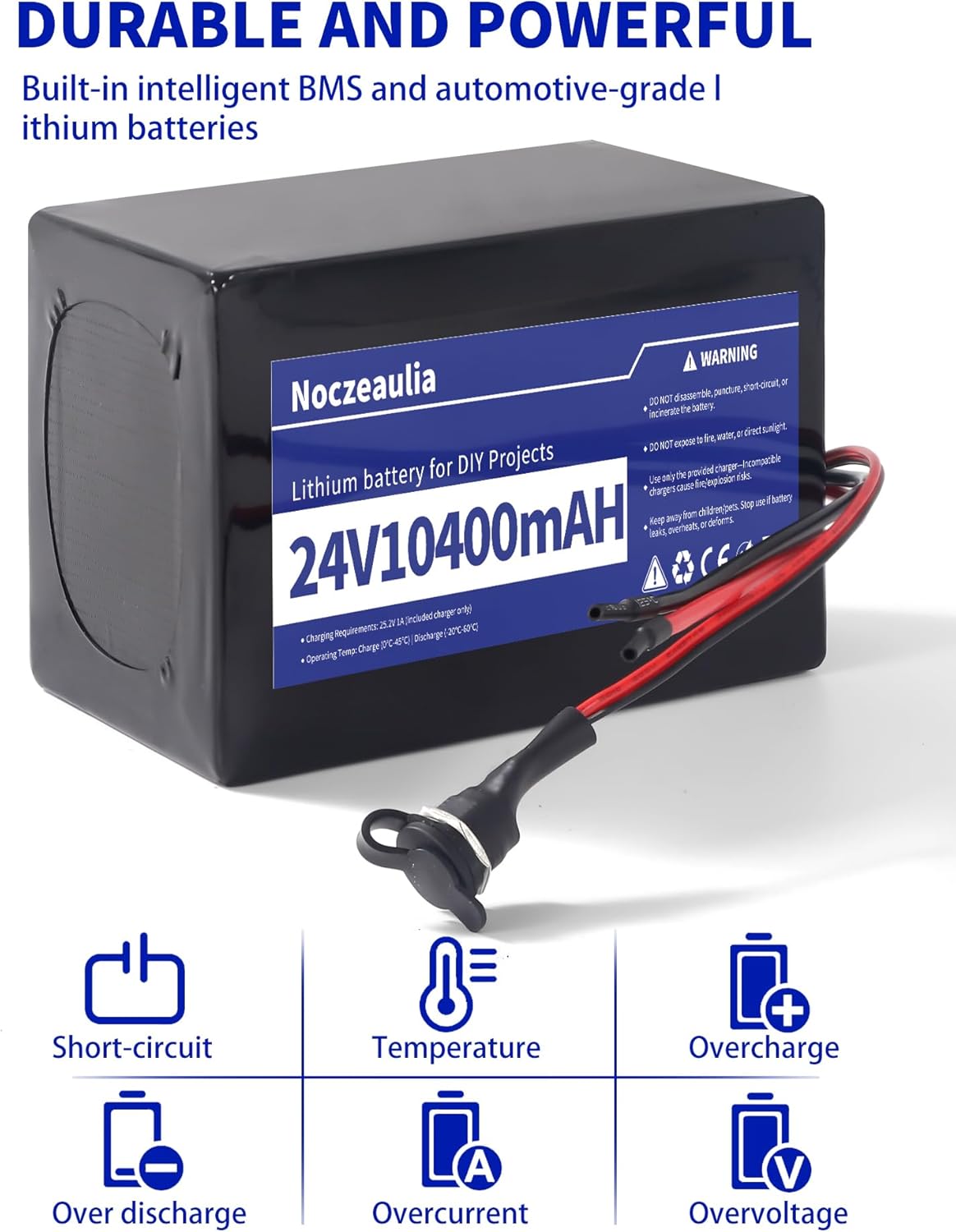 24V 10.4Ah Lithium Battery with 25.2V 1A Charger, 24V Rechargeable Battery for LED Strips and DIY Projects Black - Image 4