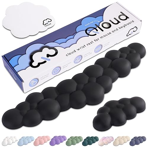 Create-ables Qloud Cloud Wrist Rest Keyboard Wrist Rest for Computer Keyboard Pad, Cloud Keyboard Wrist Rest, Wrist Pad for Keyboard, Memory Foam, Non Slip Base, Comes with Mouse Pad - Matte Black - Matte Black