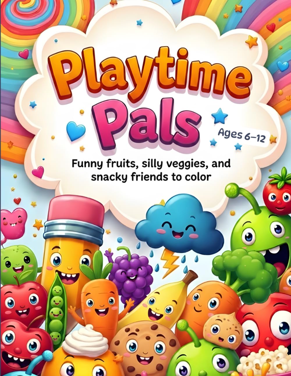 Playtime Pals: Funny fruits, silly veggies, and snacky friends to color