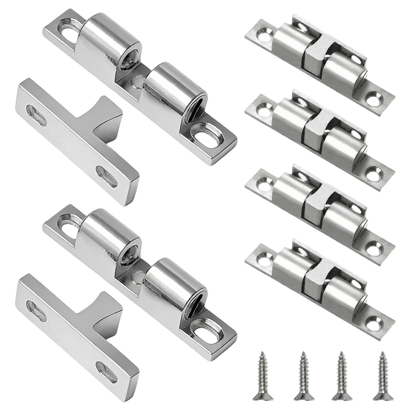 6 Pcs Silver Brass Cabinet Door Catch, Ball Tension Furniture Latch, Heavy Duty Cupboard Latch for Internal Doors, Shoe Closet, Drawers, Kitchen Cabinets
