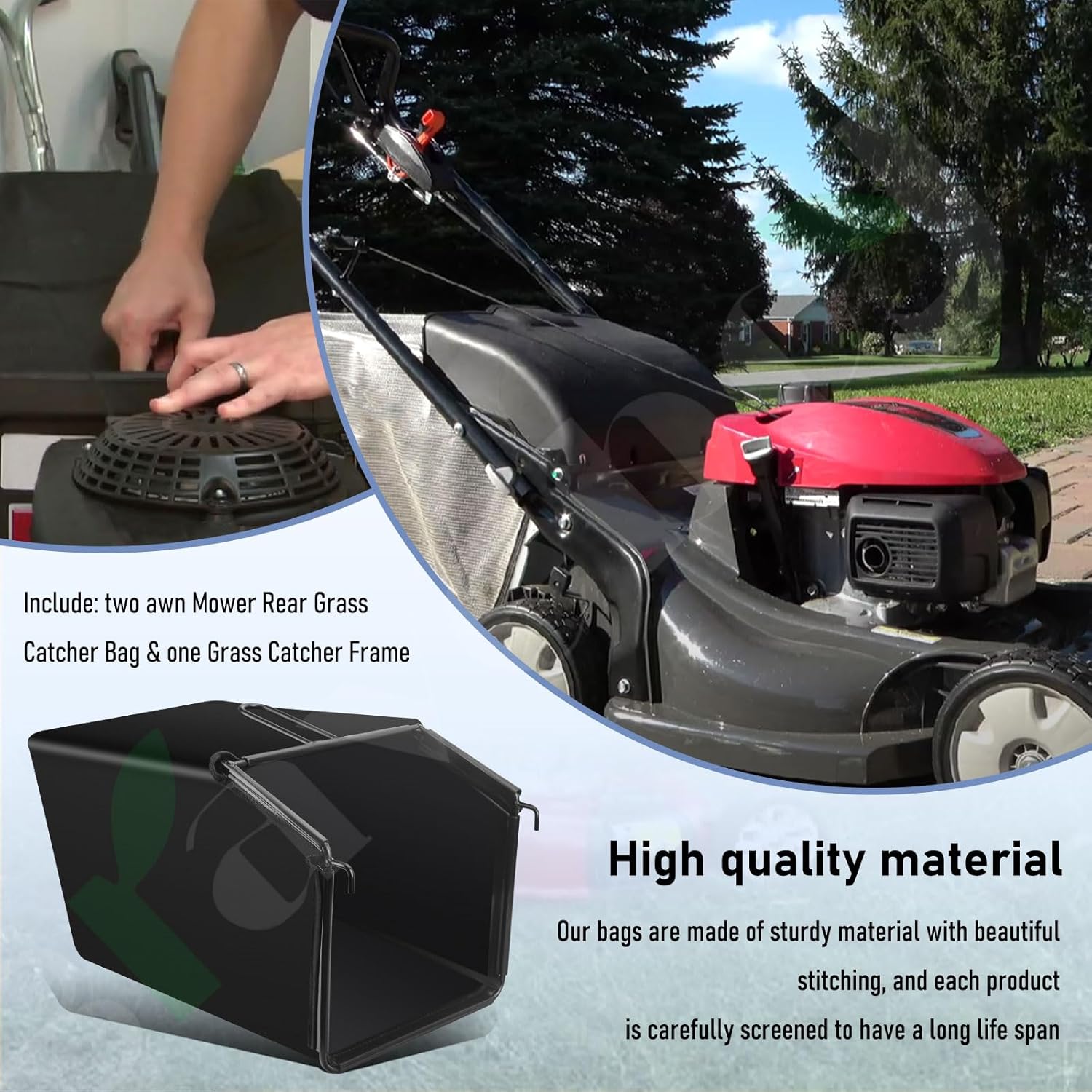 Braveboy Lawn Mower Rear Grass Catcher Bag W/Grass Catcher Frame Set Comapatible with Kobalt 40V Max KM 2041B-06, 2040X-06