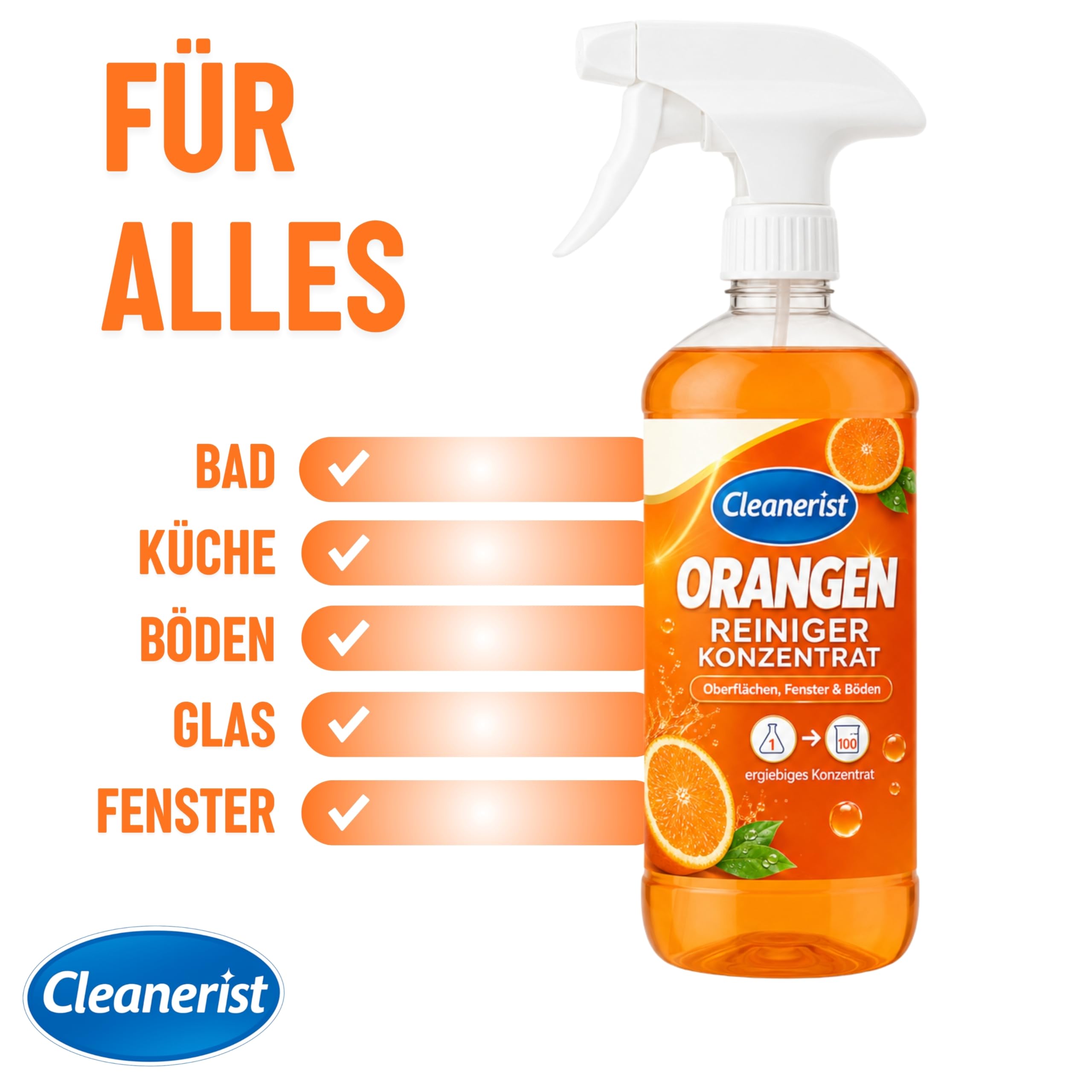 Die Seifenblase® 6L Orangenreiniger Konzentrat [1:100] - ergibt 600L Universalreiniger mit Orangenduft - Allzweckreiniger ähnl. zu Orangenöl für Oberflächen, Küche, Bäder, Boden, Glas & Fenster
