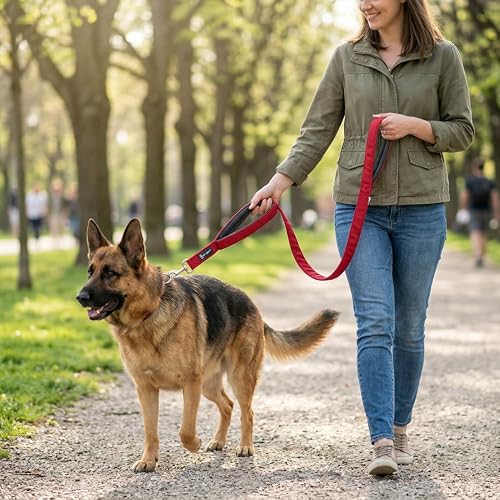 Pet Glam BRUCE Traffic Dog Leash 5 Ft Long 1.5 Inch Wide | Double Handle Control | Water-Resistant Durable Fabric | Heavy Duty Metal Hook | Padded Grip | Training Leash for Large & Strong Dogs XL Size
