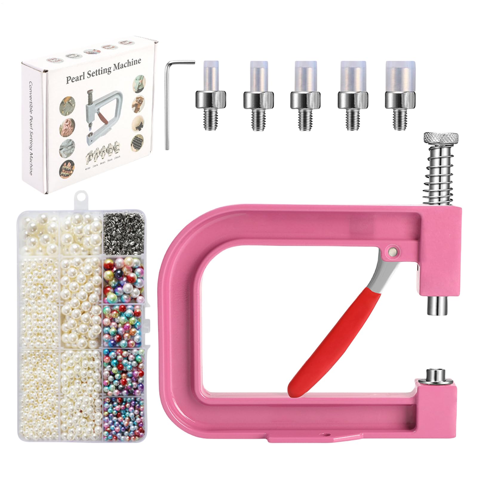 Pearl Handmade Setting Machine – Metal 5 Sizes | Pearl Drilling Machine Pearll Setting Tool Round Pearls And Rivets Kit | Durable Crafting Equipment For Making Clothing Hats Bags And Pearrl Accessorie