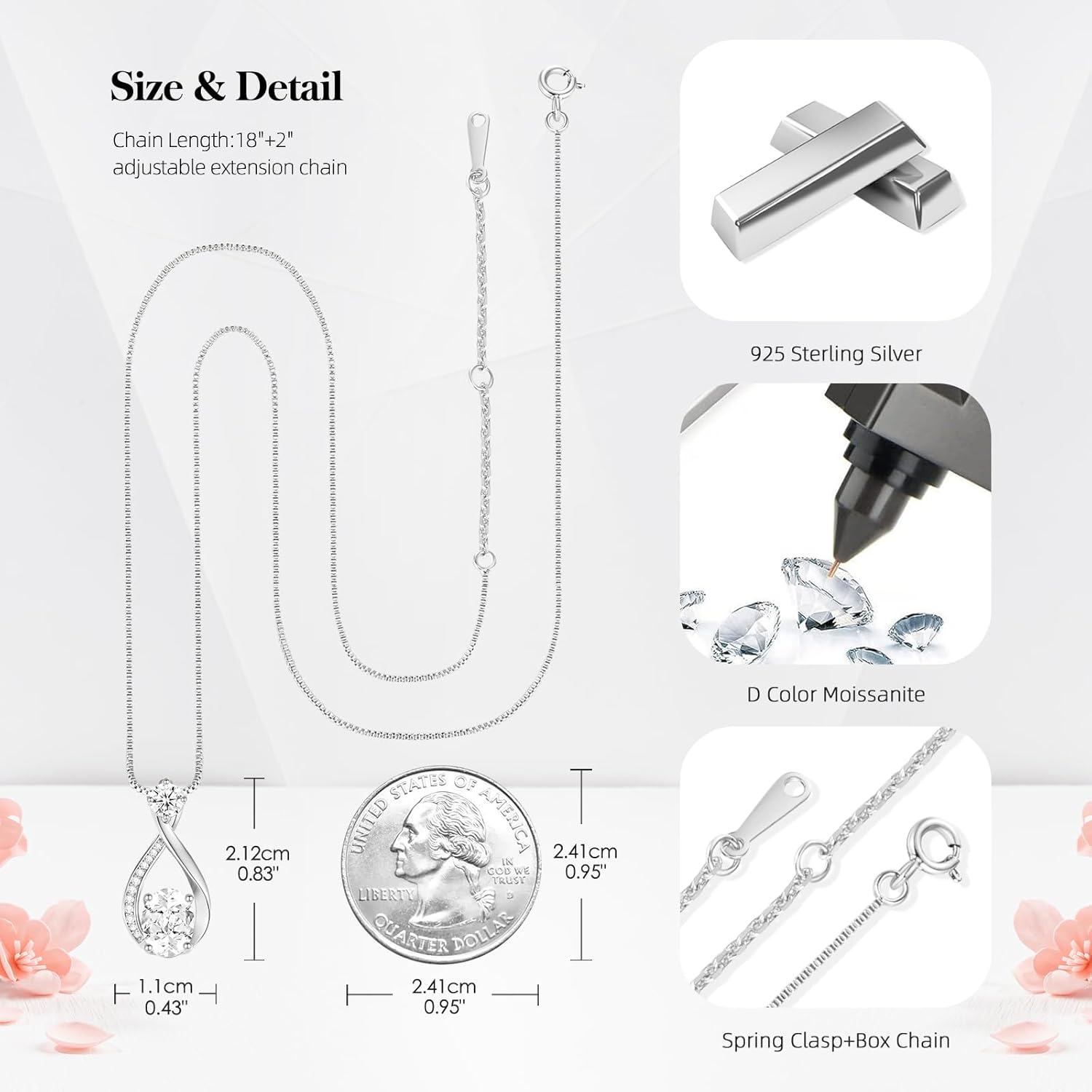 1.5CT Moissanite Infinity Pendant Necklace in Gift Box|Anniversary Wedding Gifts fo... - Image 4