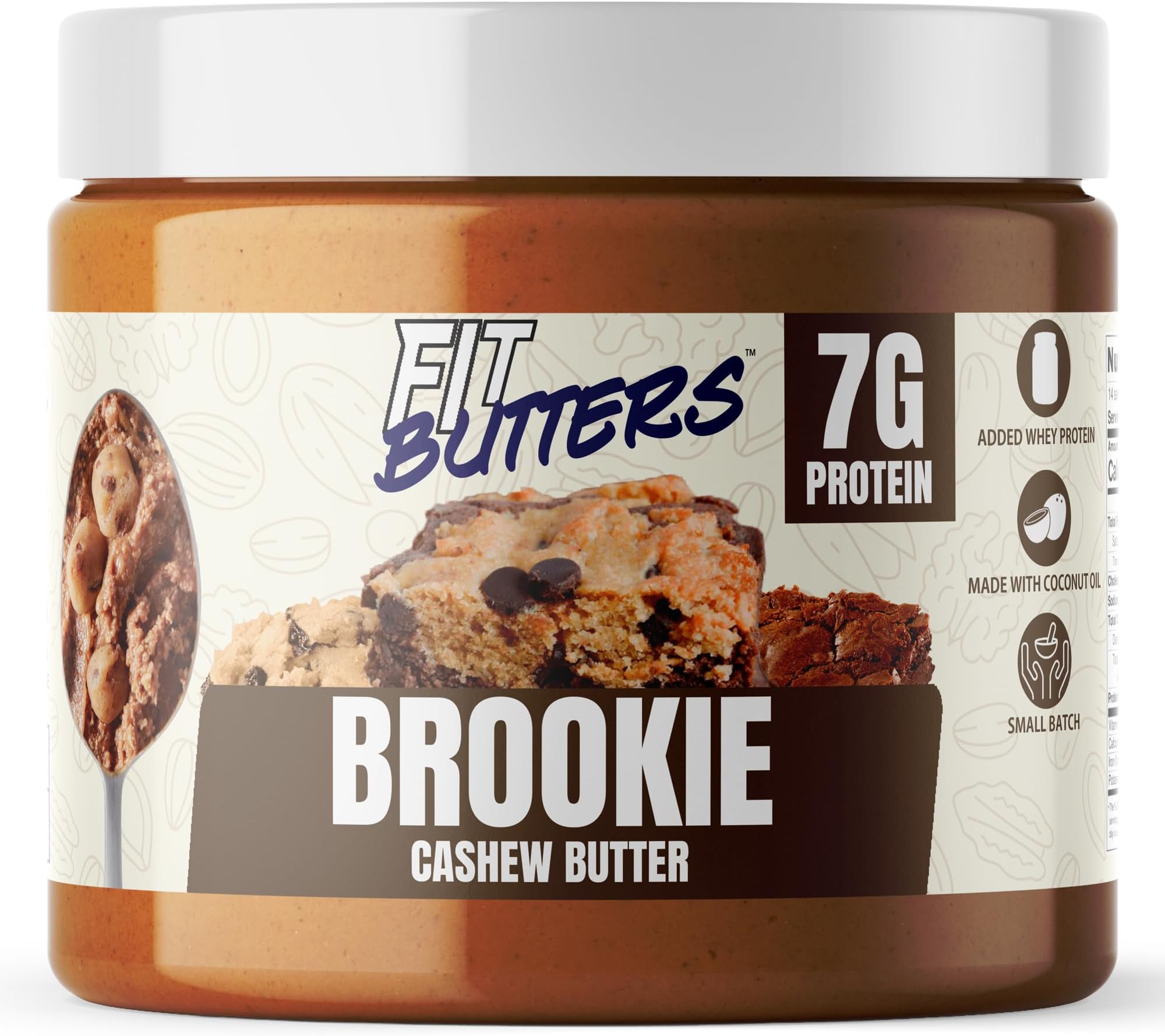 Brookie Cashew Butter - Added Protein and Coconut Oil, Low Carb, Low Sugar, Complete Protein Dessert Flavored Nut Butter