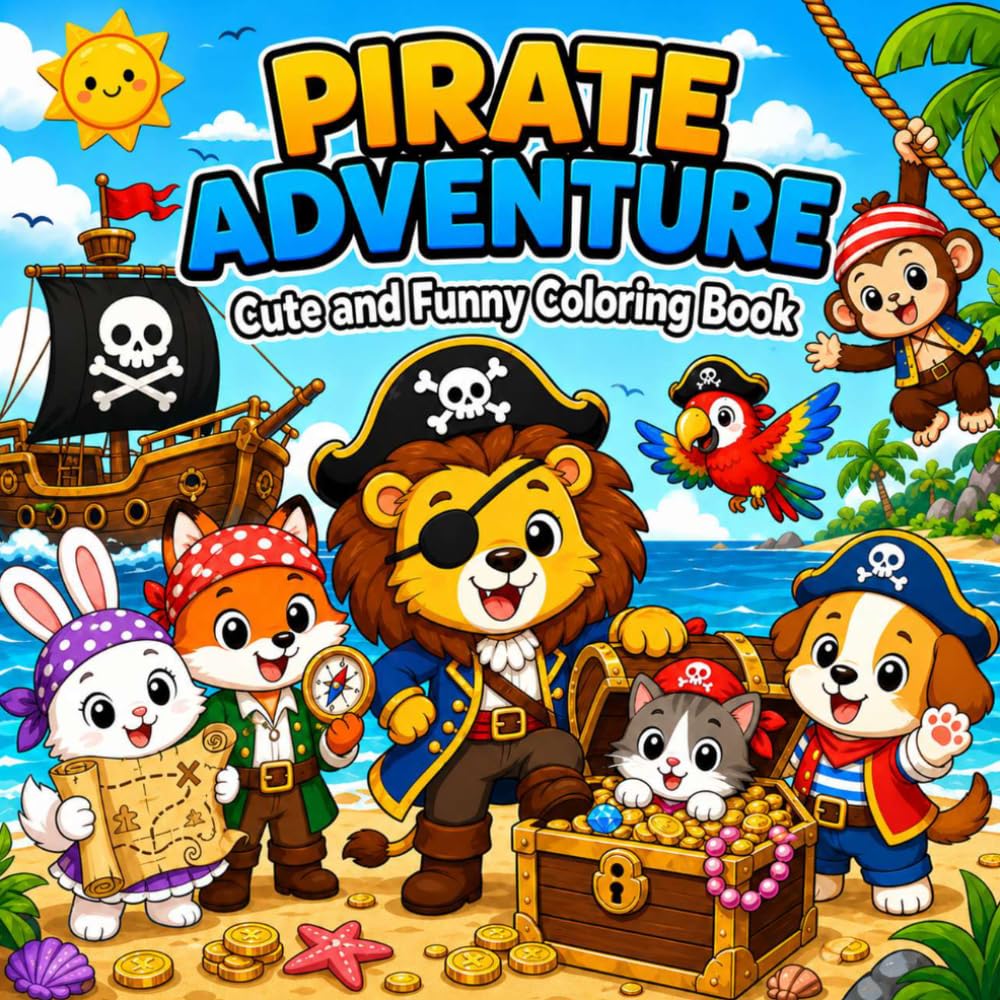Pirate Adventure: Cute and Funny Coloring Book for Kids and Adults, Teens