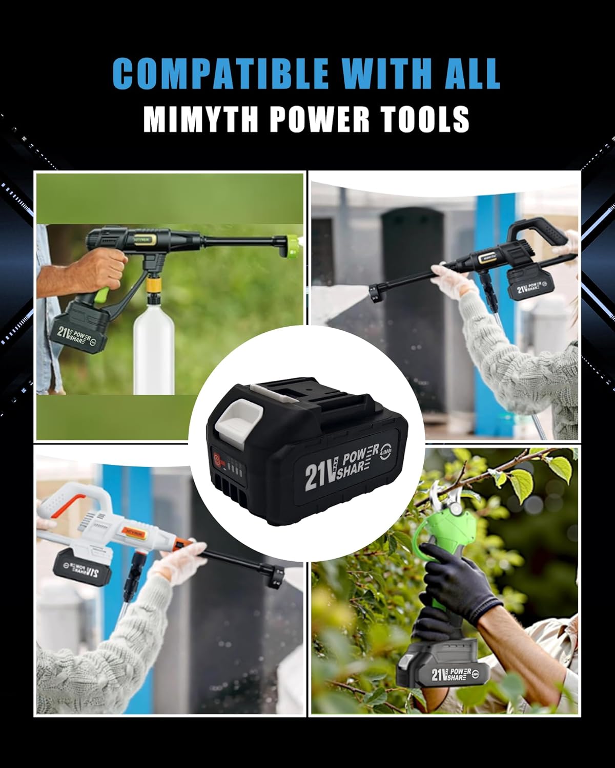 21V Battery Replacement & Supplement Cordless Power Tools (Cordless Pressure Washer, Cordless Pruning Shears), 21 Volt Lithium Battery with Power Chargers, Cordless Tool Battery Packs - Image 7