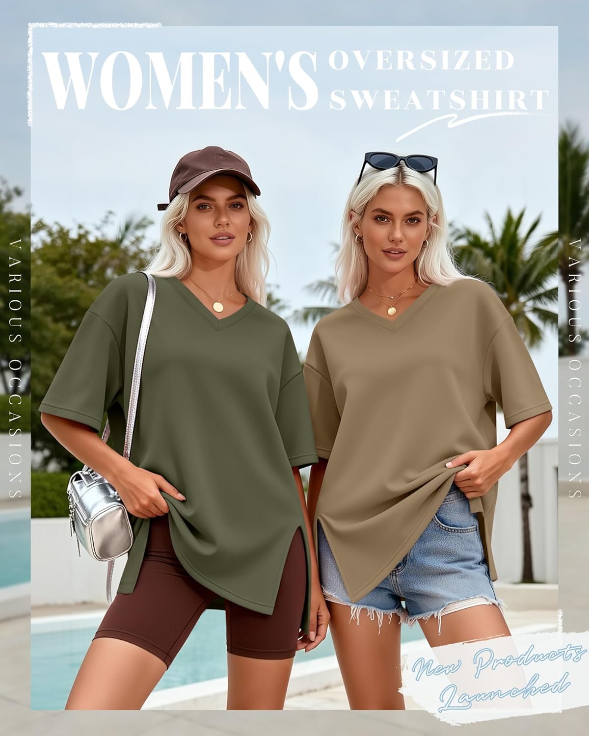 3 Pack Women's Oversized Shirts V Neck T Shirt Loose Fit Short Sleeve Tops Workout Side Split Tunic Tops Basic Tee - Image 4