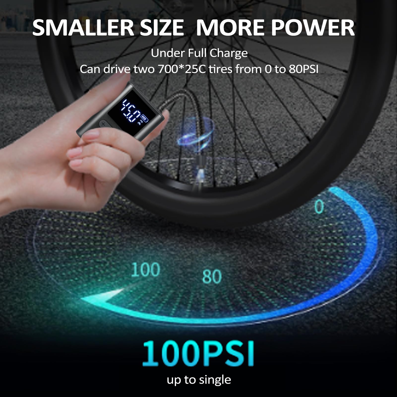 HUIOP Pompka rowerowa Elektryczna pompka rowerowa Przenośna pompka do opon Rowerowa pompa powietrza Wysokie ciśnienie 100 PSI 1000 mAh Mini pompa rowerowa Coc