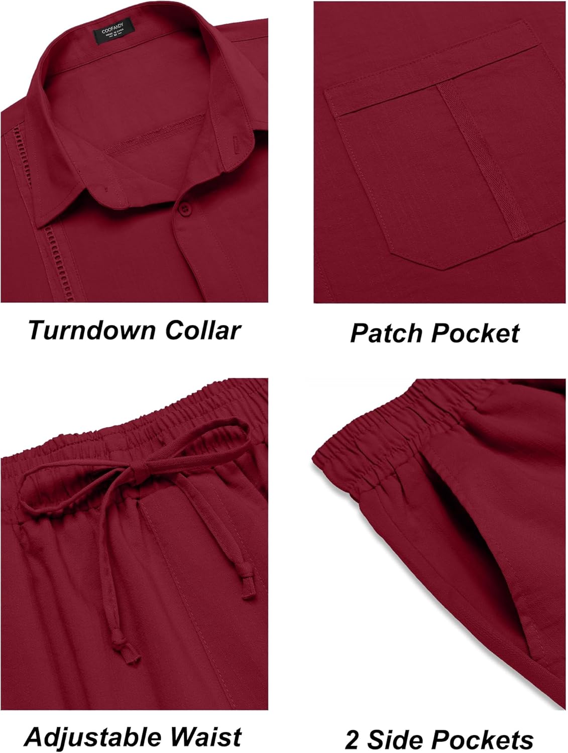 COOFANDY Mens Linen Sets 2 Piece Long Sleeve Button Down Cuban Shirt and Pants Set Summer Beach Set Outfits - Image 3