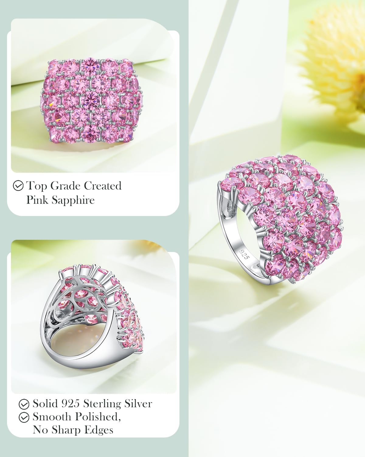 Pave Gemstone Birthstone Statement Rings for Women Men 925 Sterling Silver/14K Gold Plated Chunky Dome Ring Birthday Cocktail Jewelry Rings, Size 6 to 10(with Gift Box)