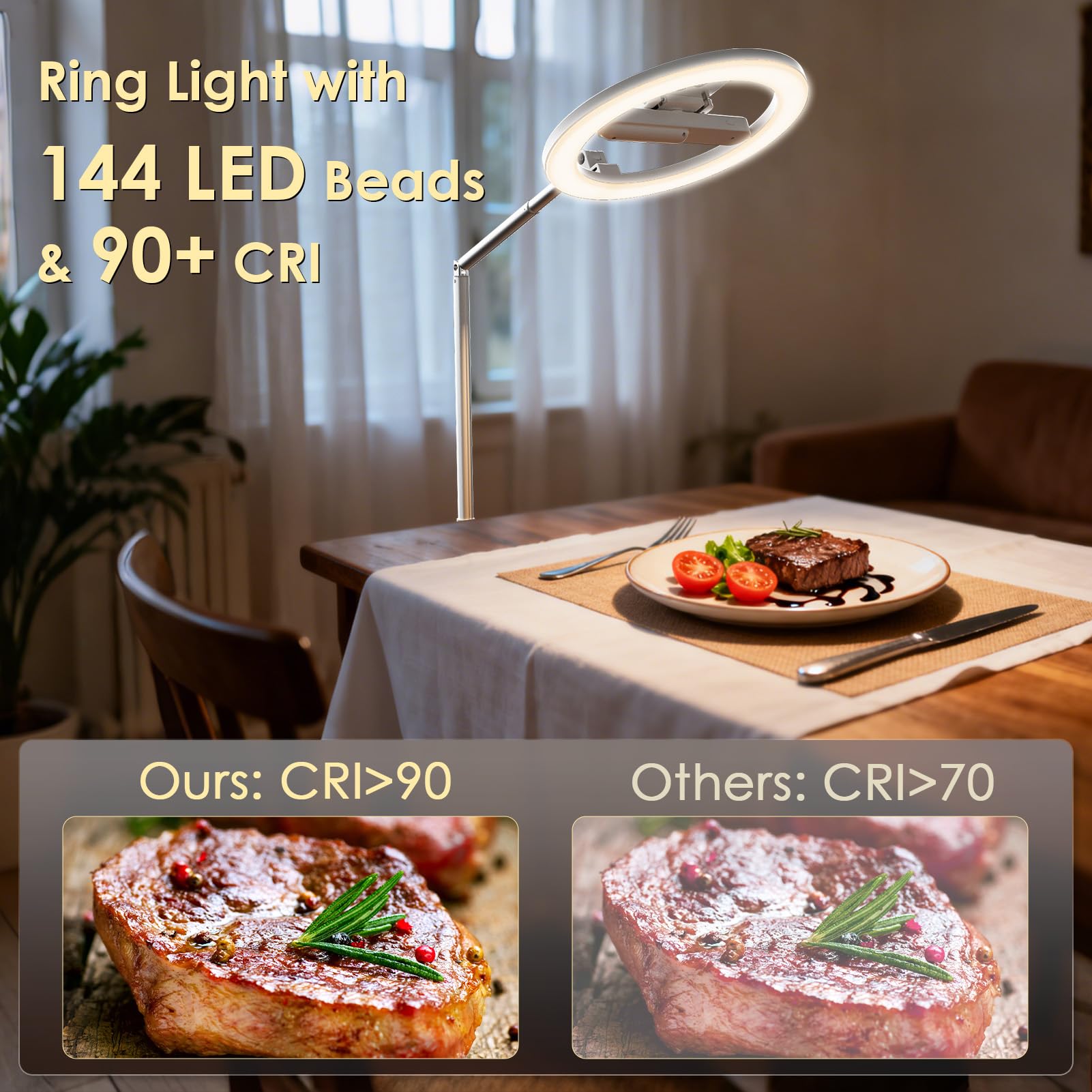 Luce ad anello da 25,4 cm con supporto, treppiede con luce per selfie dimmerabile e supporto per telefono per registrazione video, fotografia, live streaming, TikTok e YouTube