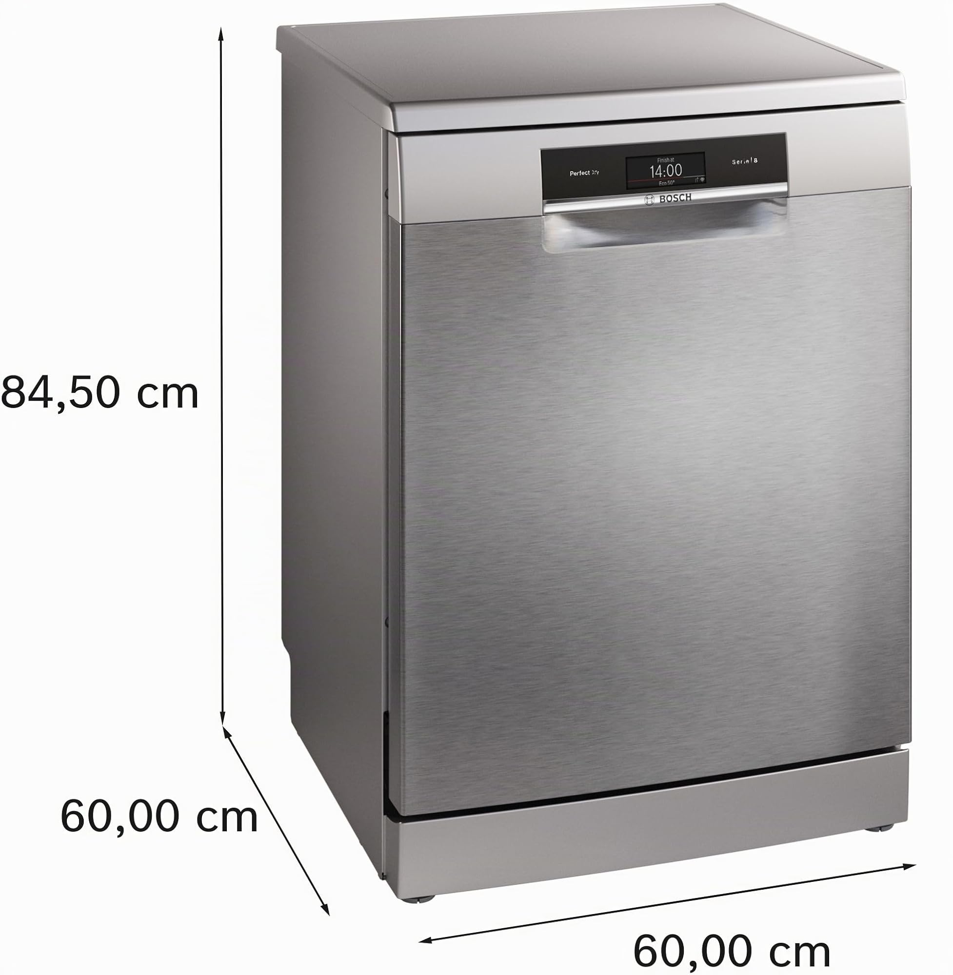 Bosch SMS8TCI04E Serie 8, Geschirrspüler Freistehend 60 cm, Made in Germany, Besteckschublade, PerfectDry - extra trockenes Geschirr, Smart Start, Starke Reinigung, Gebürsteter Stahl Anti-Fingerprint