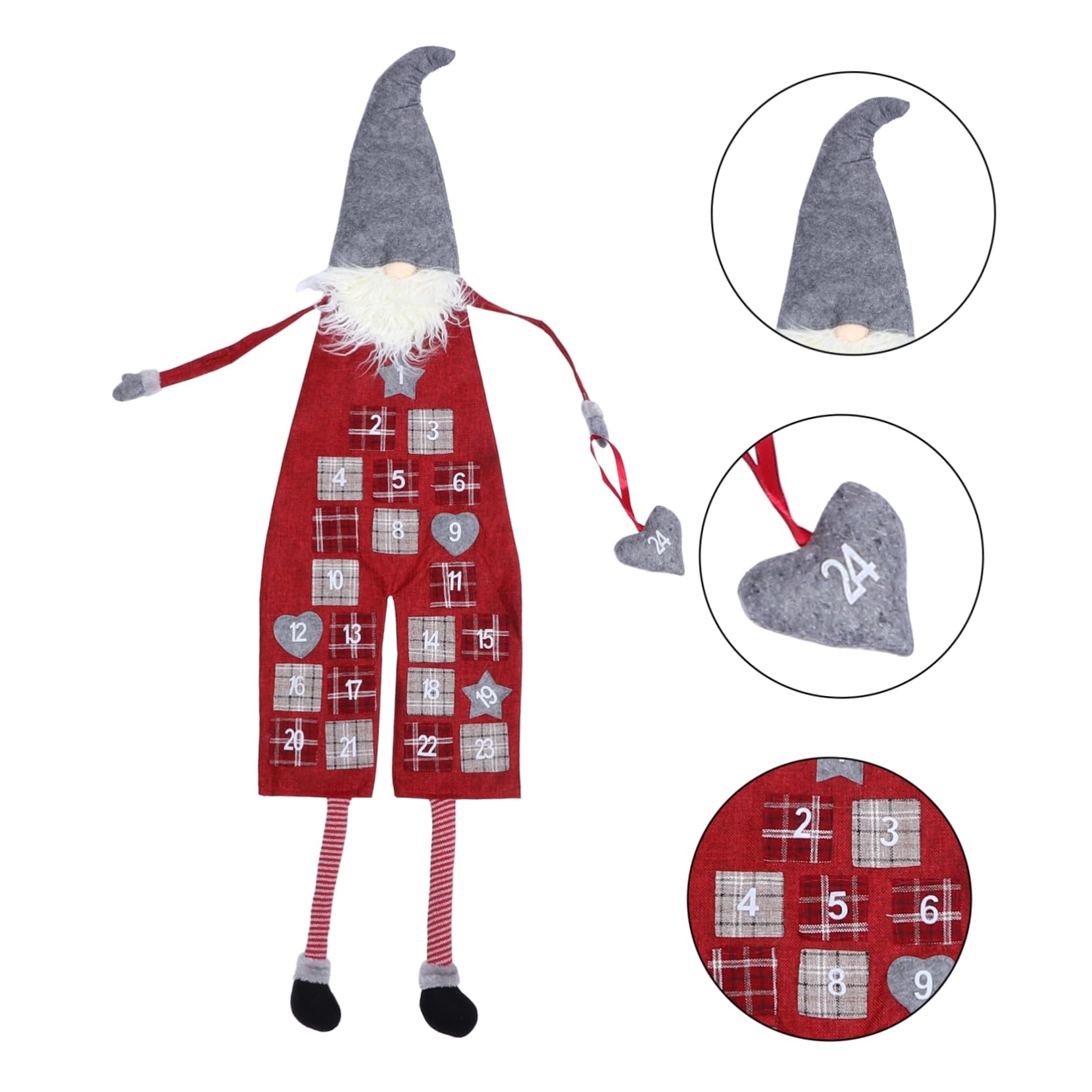 Zerodeko Calendario Dell'avvento Natalizio da Appendere Sacchetti in Feltro, Decorazione per Ragazzo Ragazza e Adulti, Conto alla Rovescia per Feste di Natale