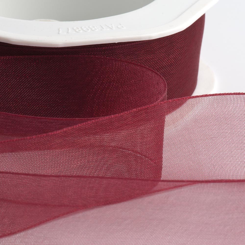 Italian Options Organza Chiffon Ribbon, Sheer Organza Ribbons for Gift Wrapping, Presents, Crafting, Wedding, Flower Bouquets, Birthday, Decorations, Décor, 7mm x 50 Metre Roll, Bordeaux