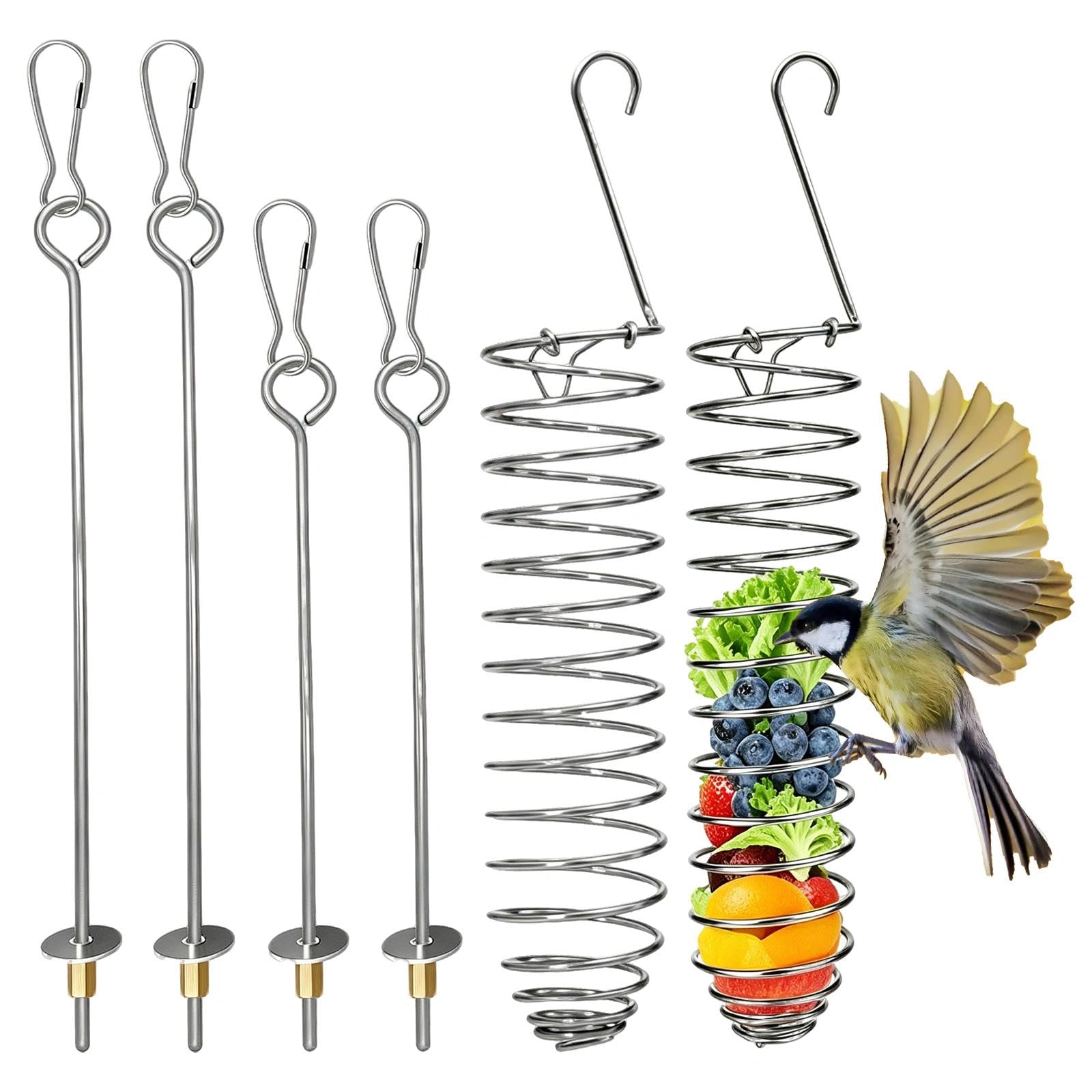 6 PCS Bird Food Holder for Cage, Parrot Fruit Vegetable Skewer, Stainless Steel Bird Feeder for Cage, Stainless Steel Rat Enrichment Toys Bird Treat Feeders and Rodent Foraging Puzzle Toy