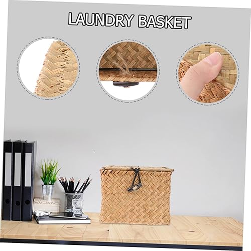 Miniatura 9 de DOITOOL Cesta cuadrada pequeña de ratán con tapa, marrón, rústica, 3.9 x 3.9 x 3.9 in, cesta de almacenamiento multiusos para dormitorio, baño, sala