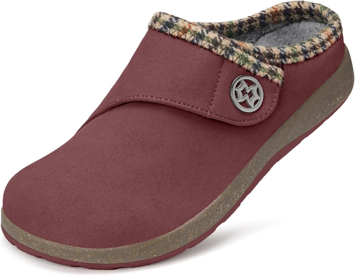 Eagsouni Women's Men's Wide Width Slippers Suede Fuzzy Slippers Winter Warm Fur Lined Slip on House Shoes Outdoor with Removable Cushion Footbed