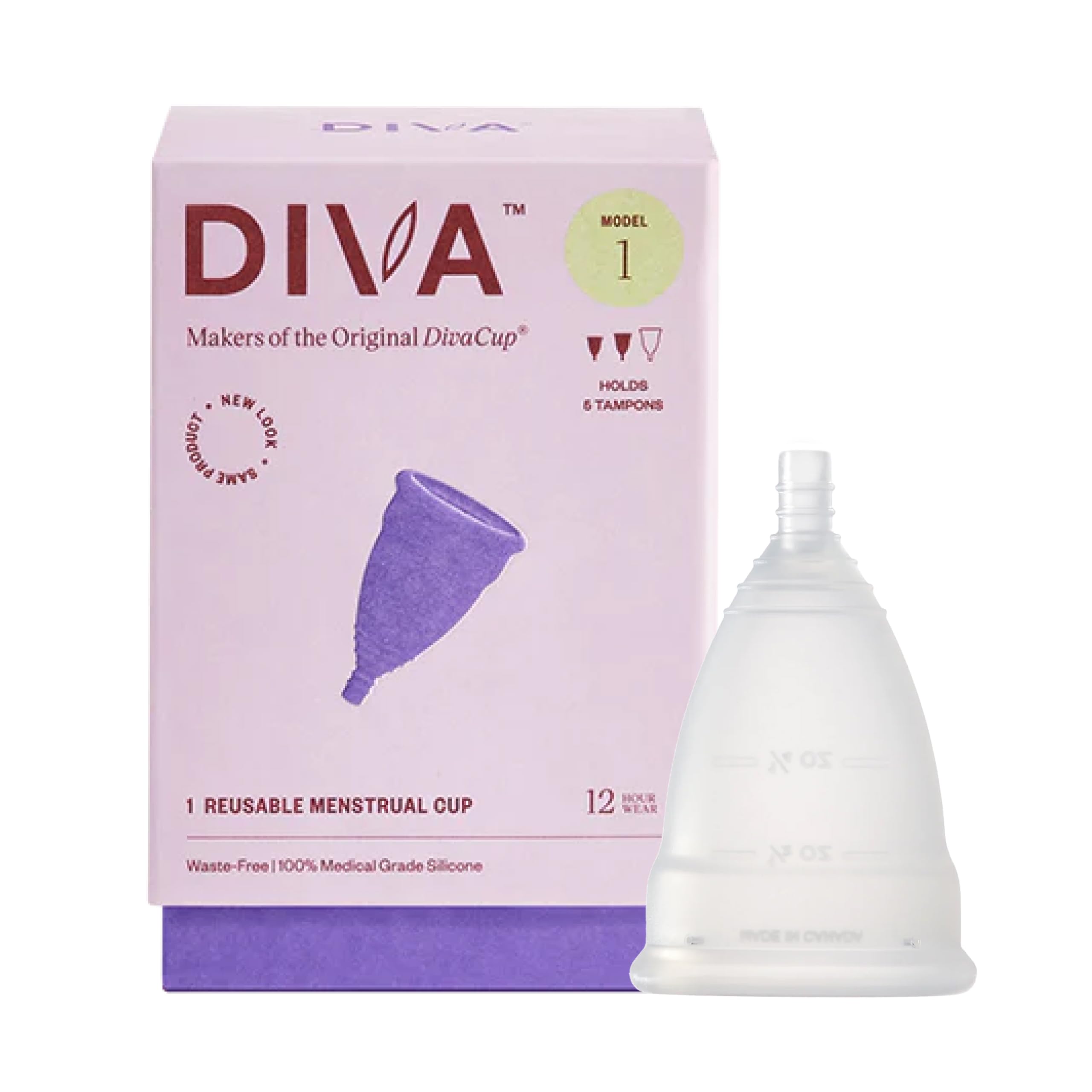 DivaCup Copas Menstruales Modelo 1. 100% Silicona de Grado Médico, Libre de BPA. Alternativa Segura y Sin Fugas a Las Compresas y Tampones