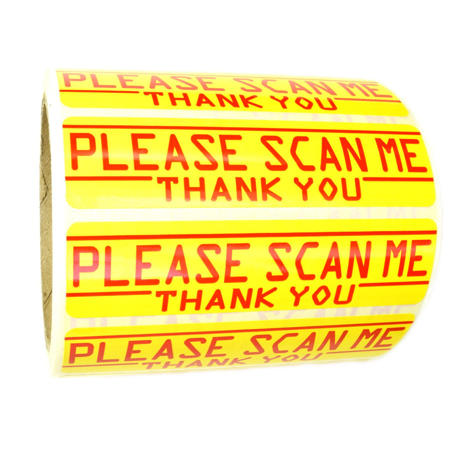 Yellow and Red "Please Scan Me Thank You" Stickers 1" by 4" - 500 ct