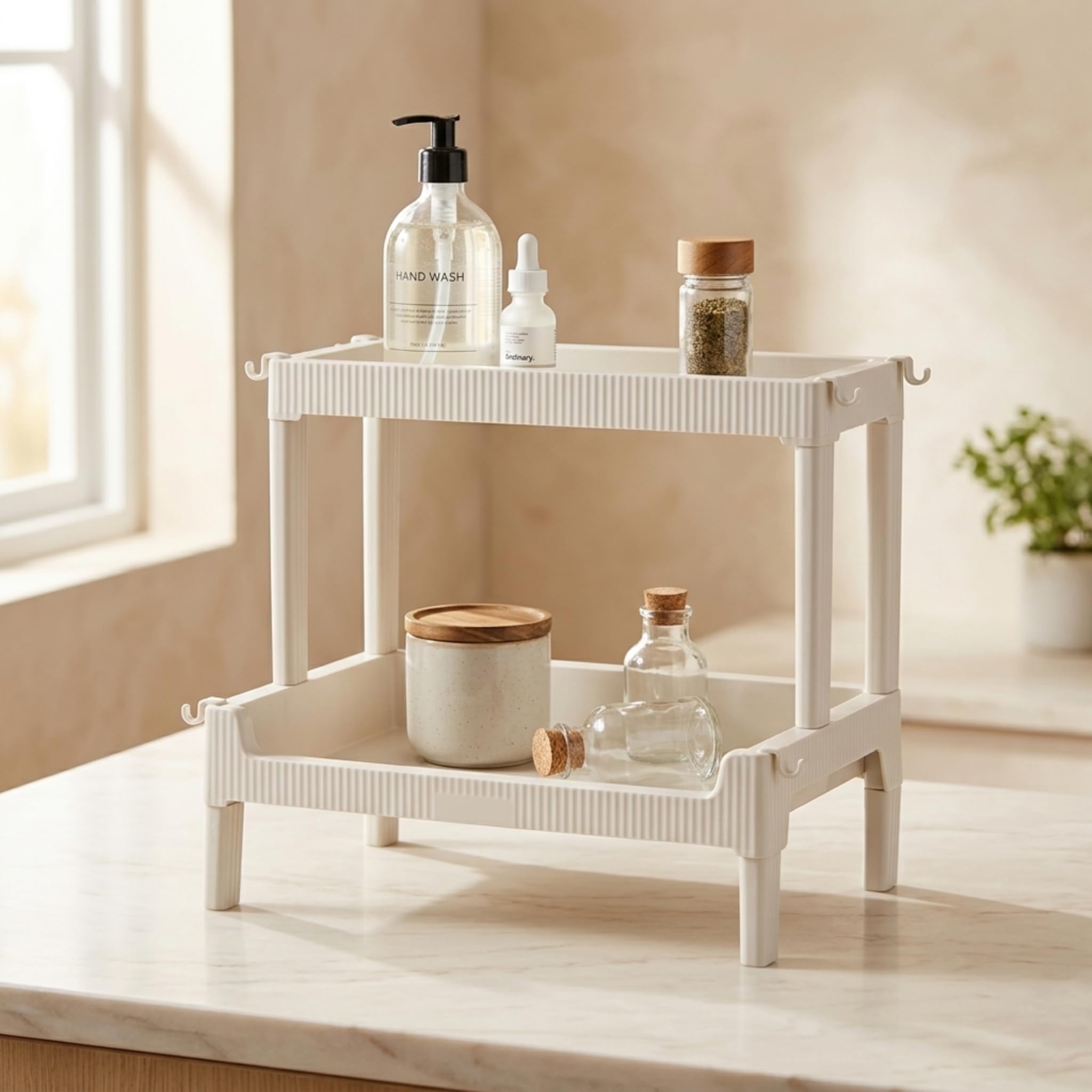 Epicasa® 2-Tier Plastic Storage Trolley | Movable Utility Shelf Organizer Rack | for Kitchen, Bathroom, Laundry, Baby Diaper, Craft | White-image-11