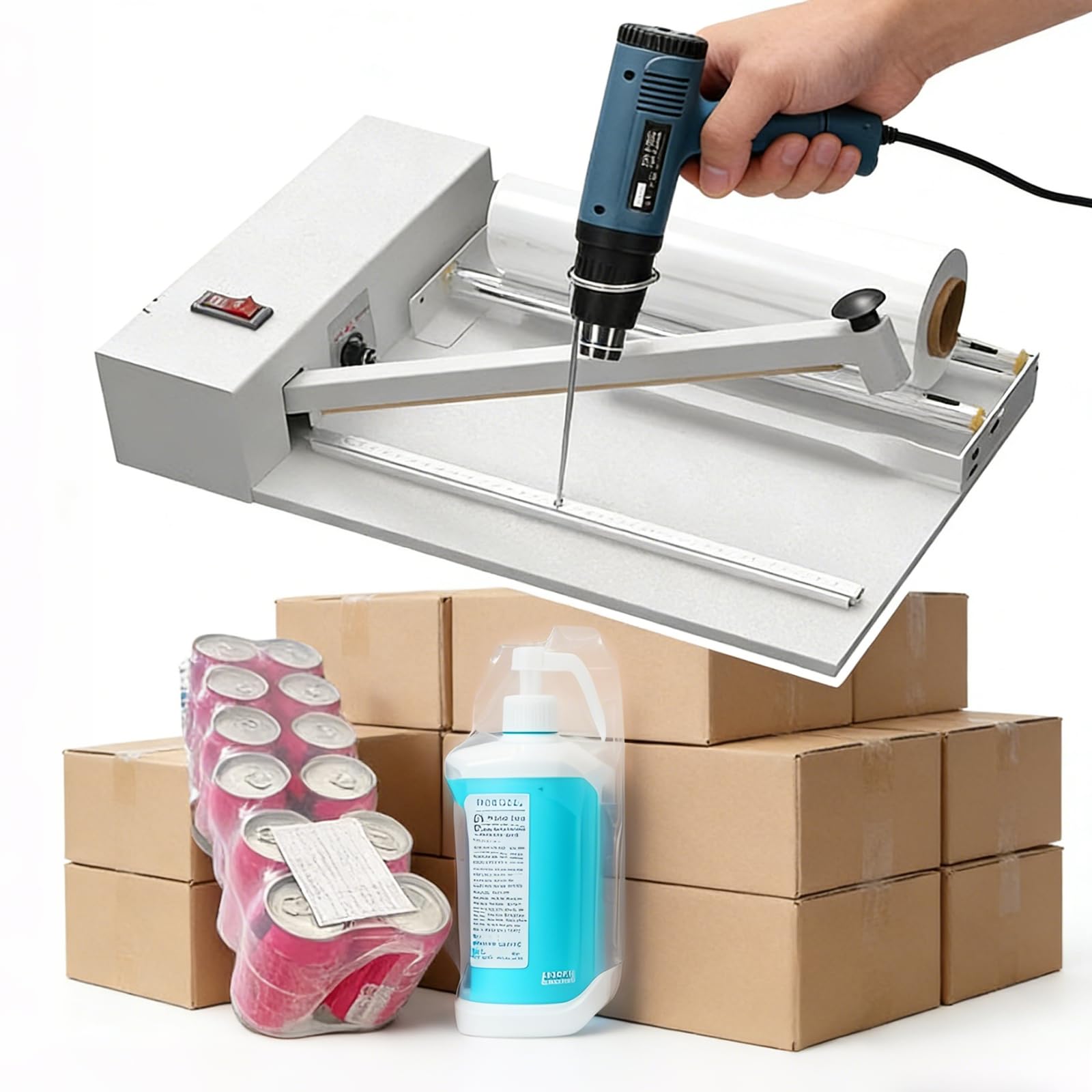 Eiwitany Manual L-Bar Impulse Shrink Sealer with Film Roller Holder, Heat Shrink Packaging Device Compatible with PE & POF Film Equipped