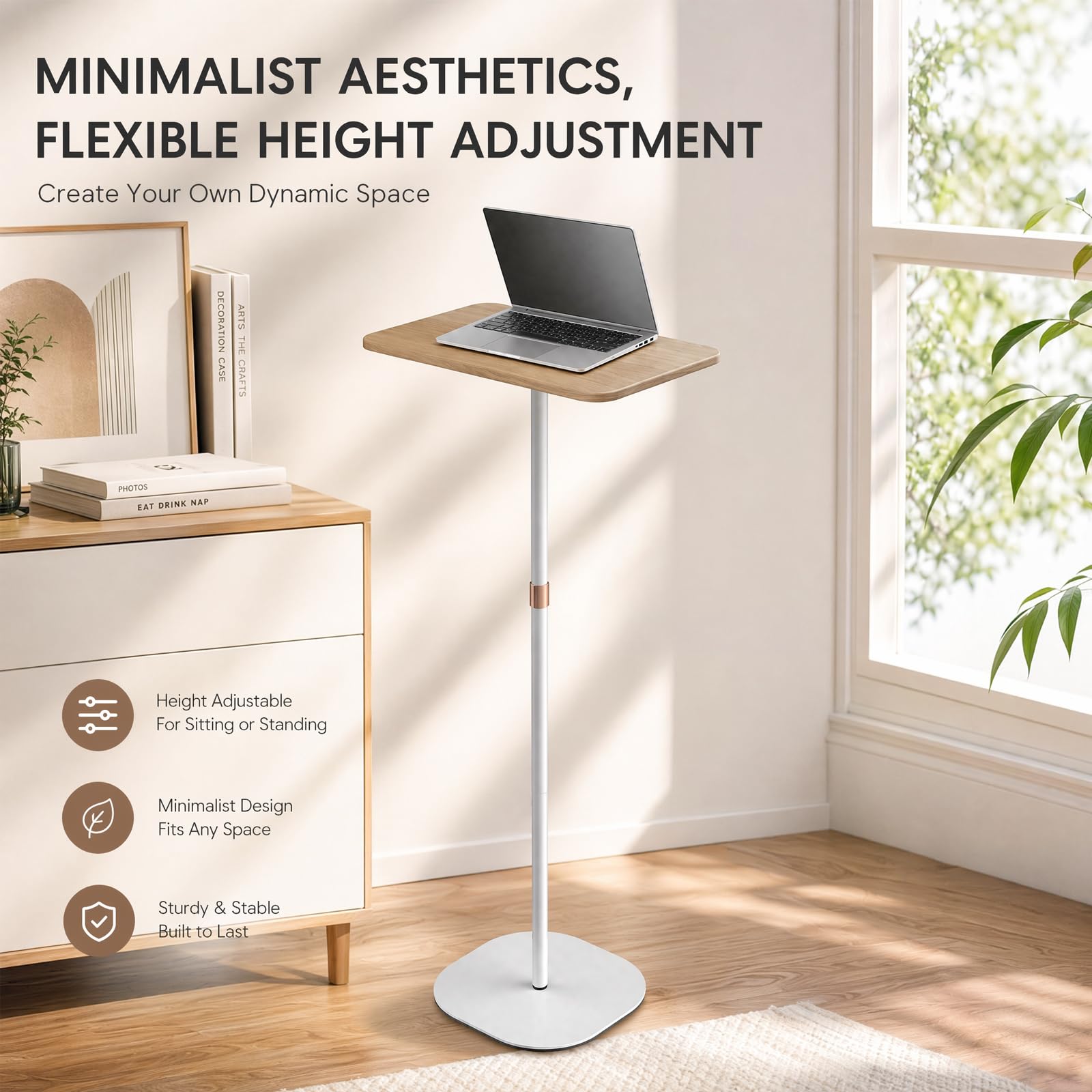 Leggio regolabile in altezza 46-120 cm, supporto portatile per laptop con ruote, tavolo regolabile per computer, tavolino portatile per ufficio, scuola, presentazione, divano e letto (bianco)