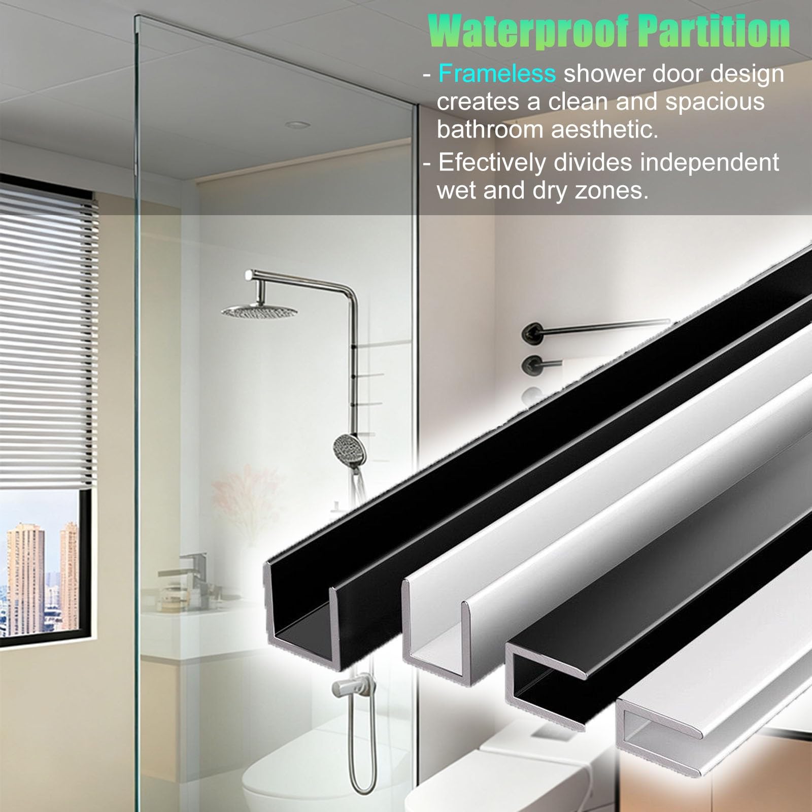 canal U vidrio Juego De Canales Tipo U Para Baño De 2 4 6 8, Perfil De Aluminio Con Ranura Fija De Vidrio Empotrado Sin Marco, Puerta De Ducha(4 pcs,Fit 8mm(3/10") glass)