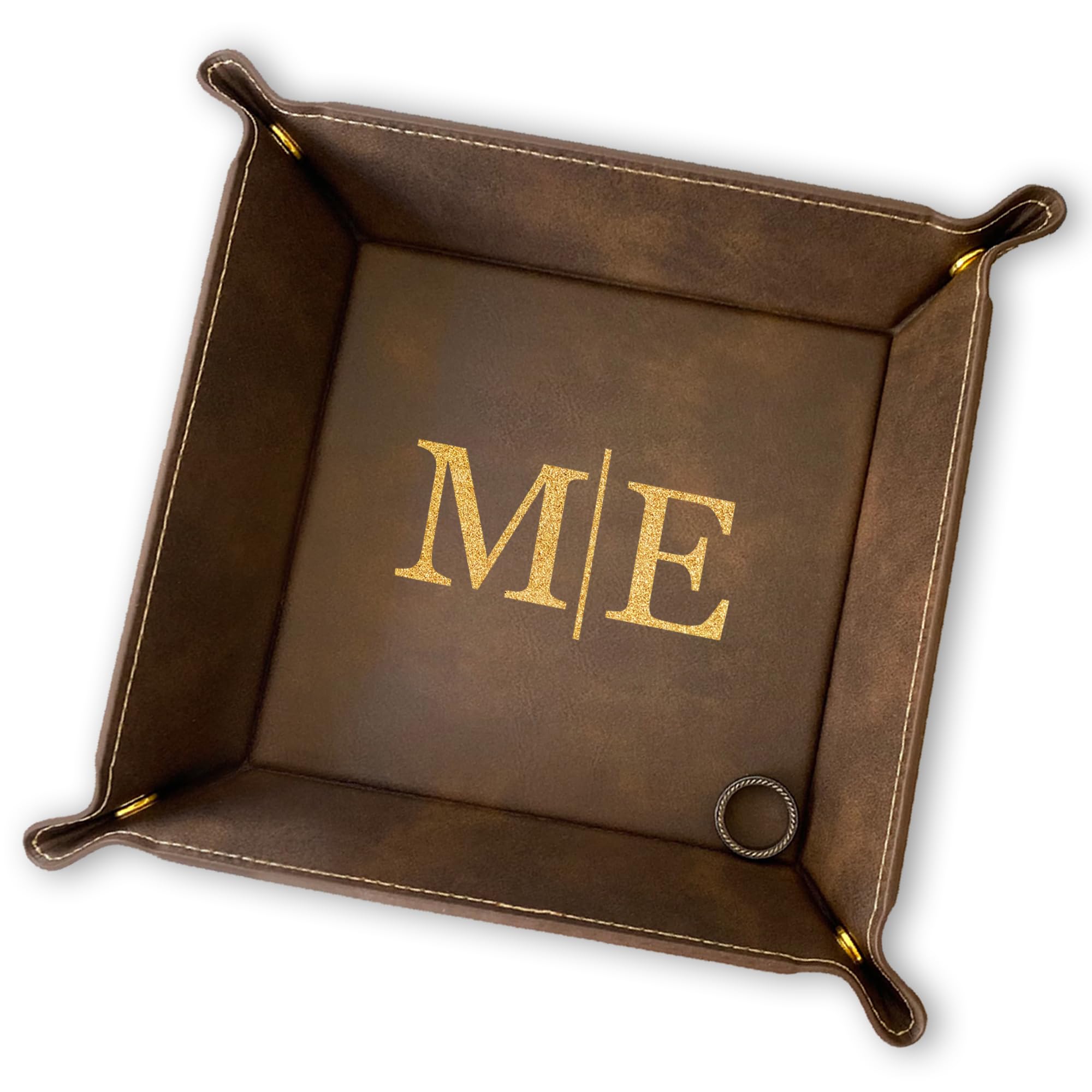 Personalised Valet Tray for Dad Gifts for Fathers Day Leather Valet Tray Organiser PU Leather Bedside Organiser for Keys Wallet Watch Best Dad Gifts from Daughter Son (Brown, 15.5x15.5x4 cm)